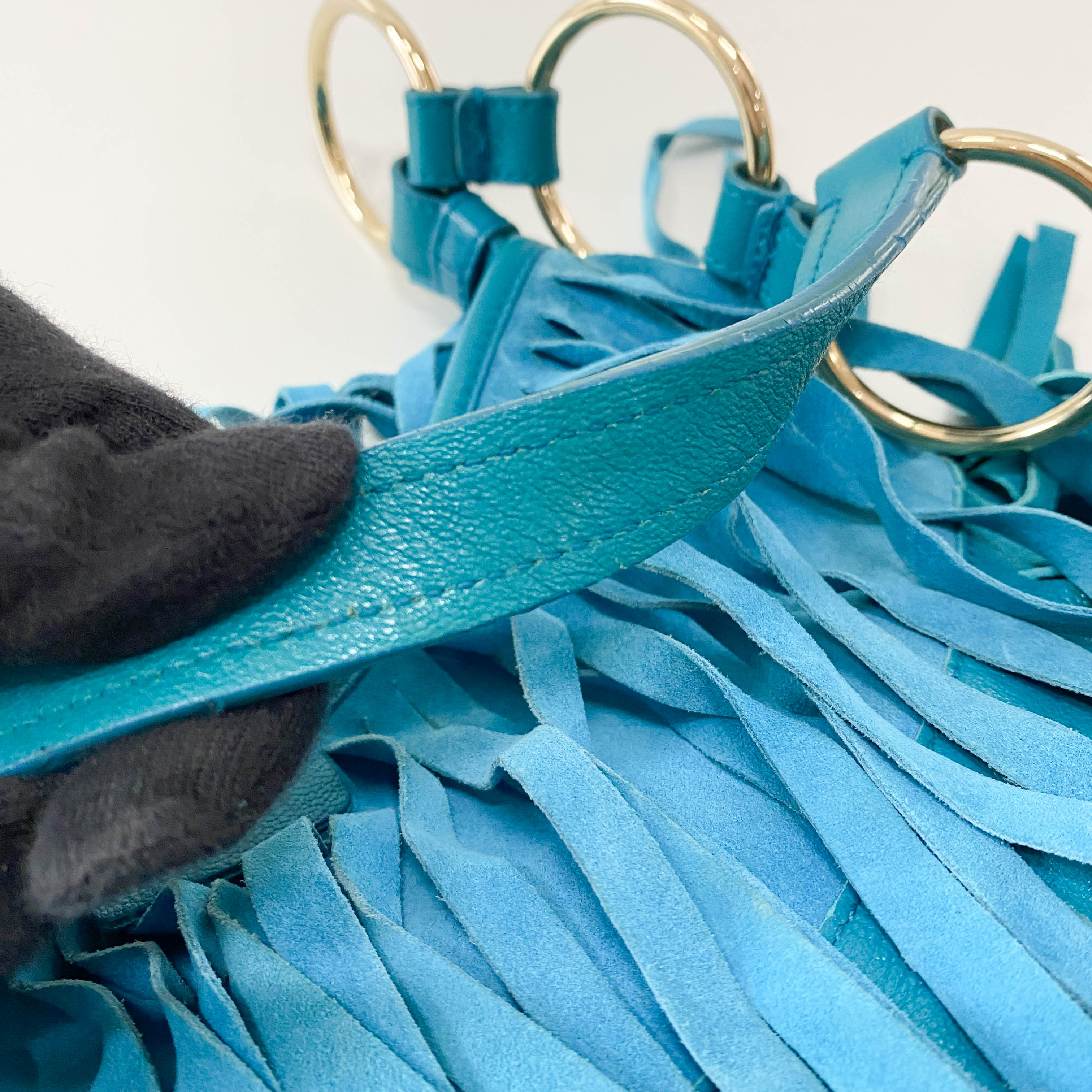 Rive Gauche Blue Fringe Leather Shoulder Bag