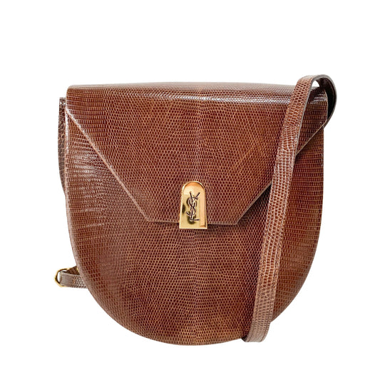 Brown Lizard Embossed Leather Crossbody Bag