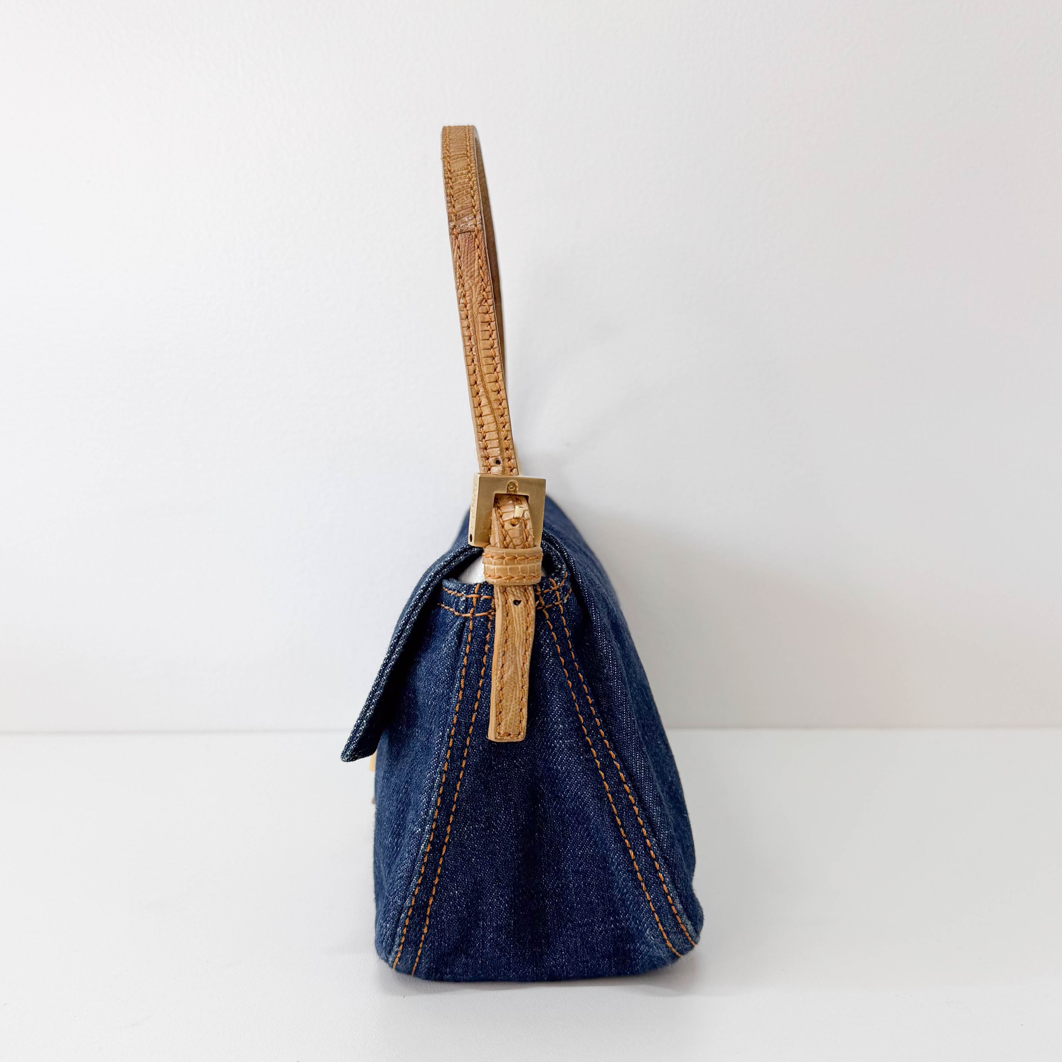 Baguette Blue Denim Shoulder Bag