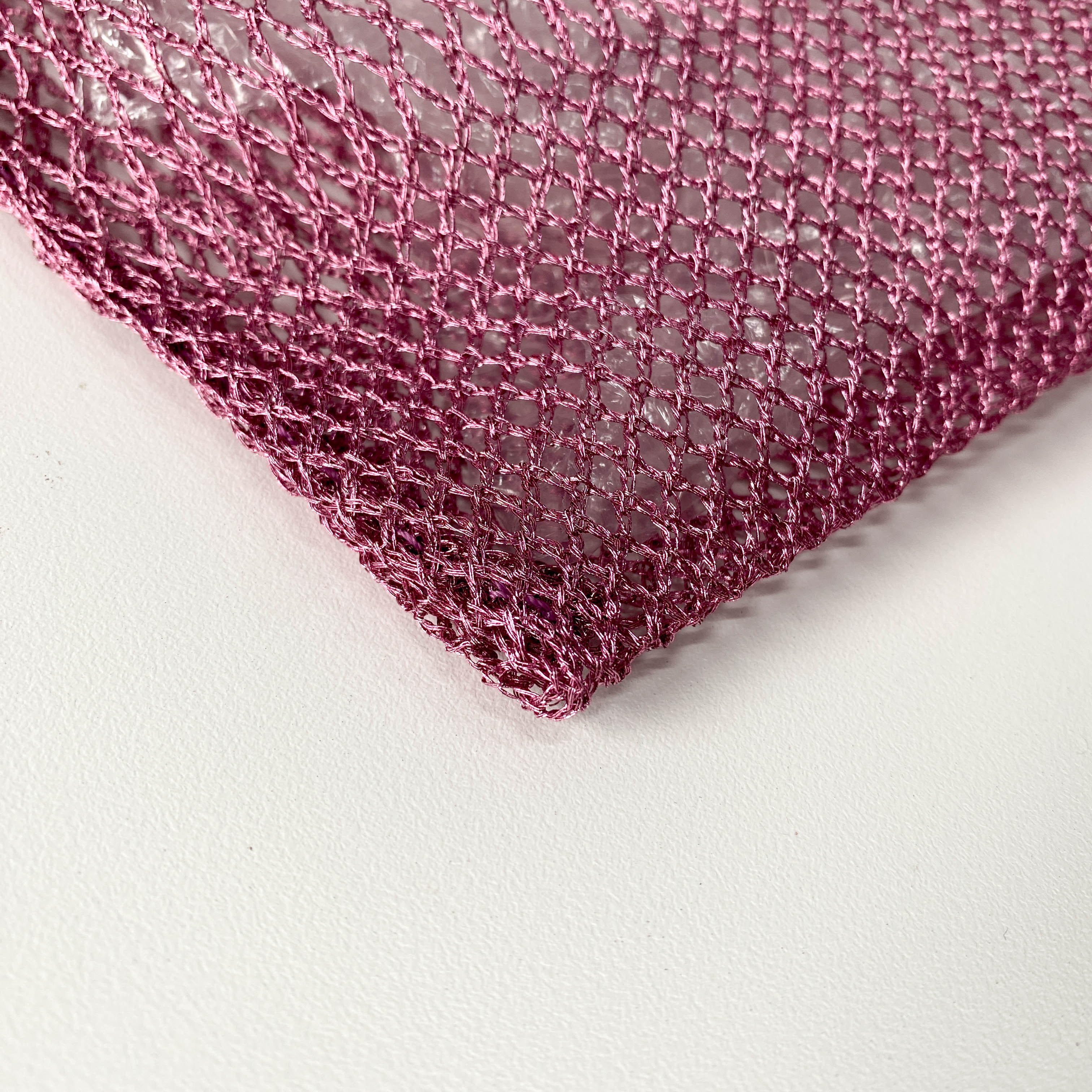 Metallic Pink Mesh Handbag with Logo Plate