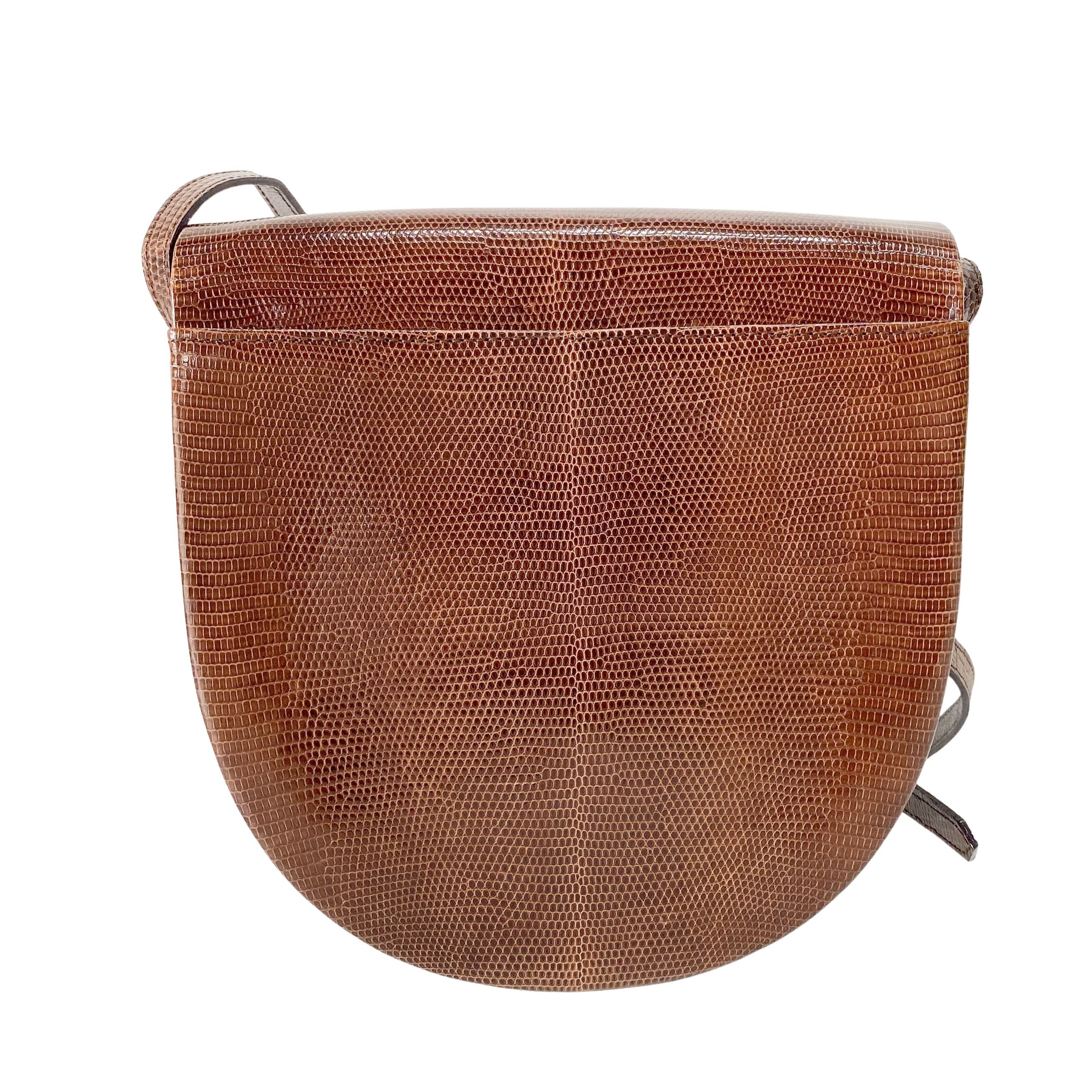 Brown Lizard Embossed Leather Crossbody Bag