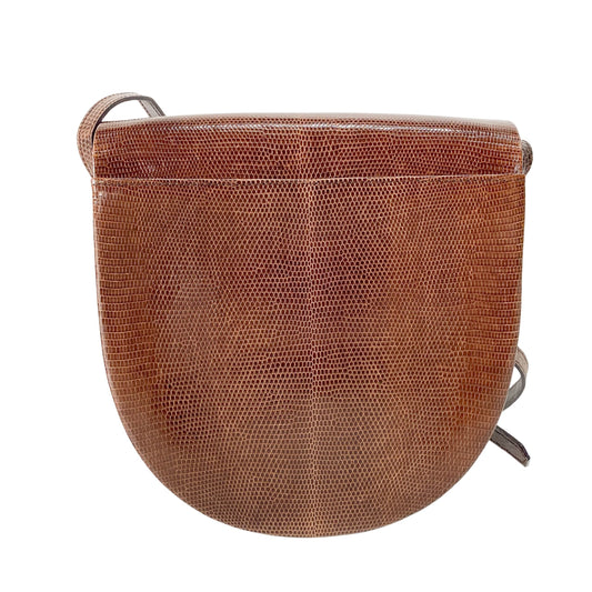 Brown Lizard Embossed Leather Crossbody Bag