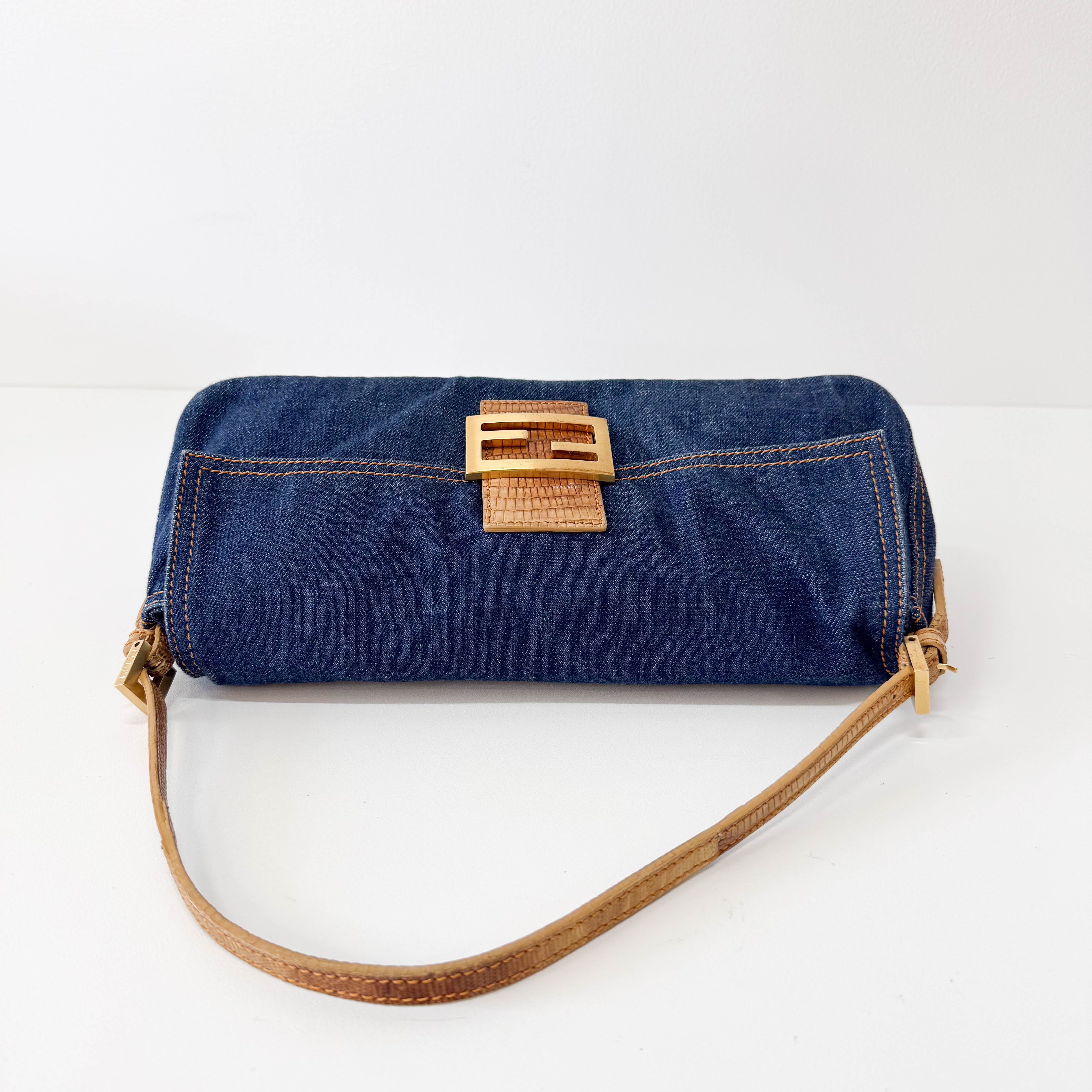 Baguette Blue Denim Shoulder Bag