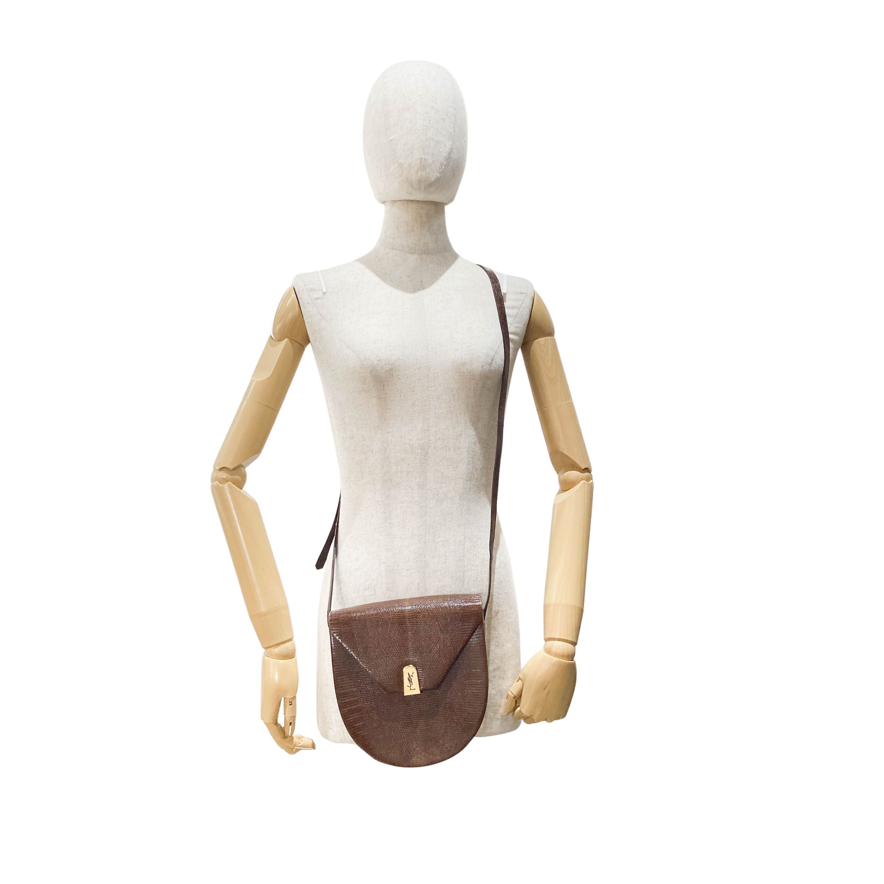 Brown Lizard Embossed Leather Crossbody Bag