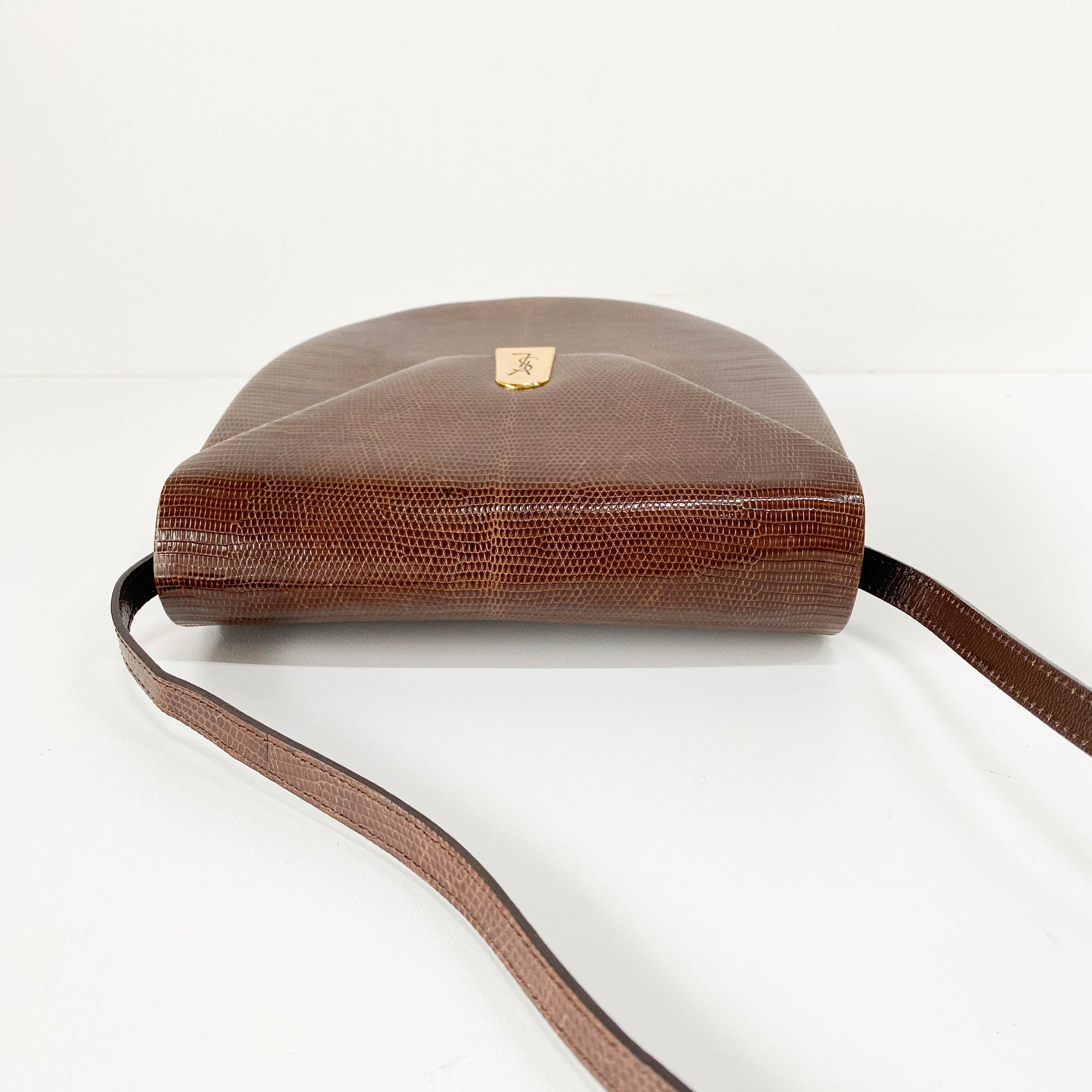 Brown Lizard Embossed Leather Crossbody Bag