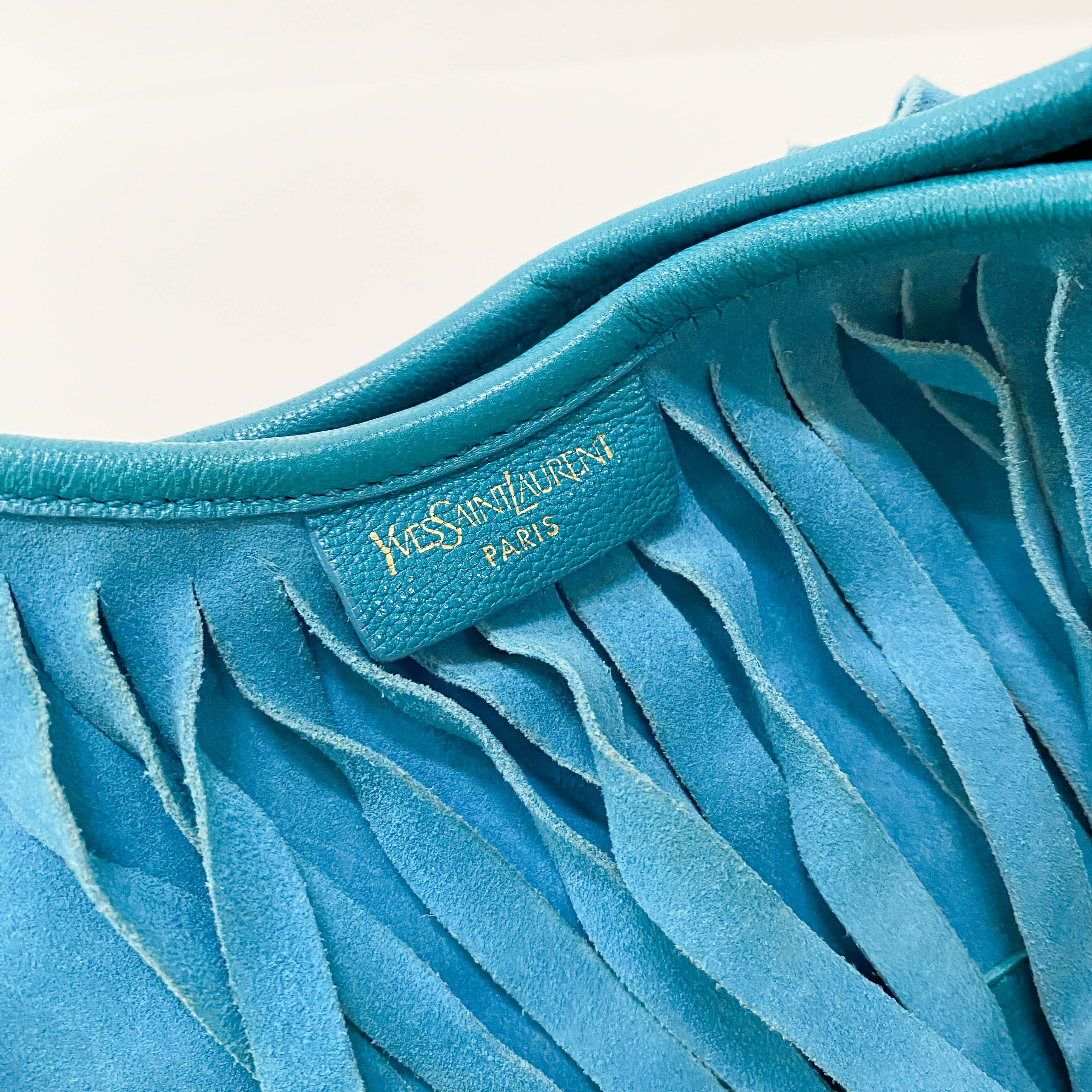 Rive Gauche Blue Fringe Leather Shoulder Bag