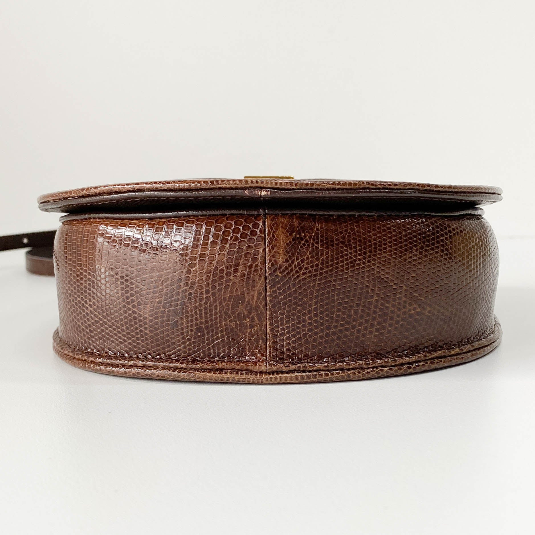 Brown Lizard Embossed Leather Crossbody Bag