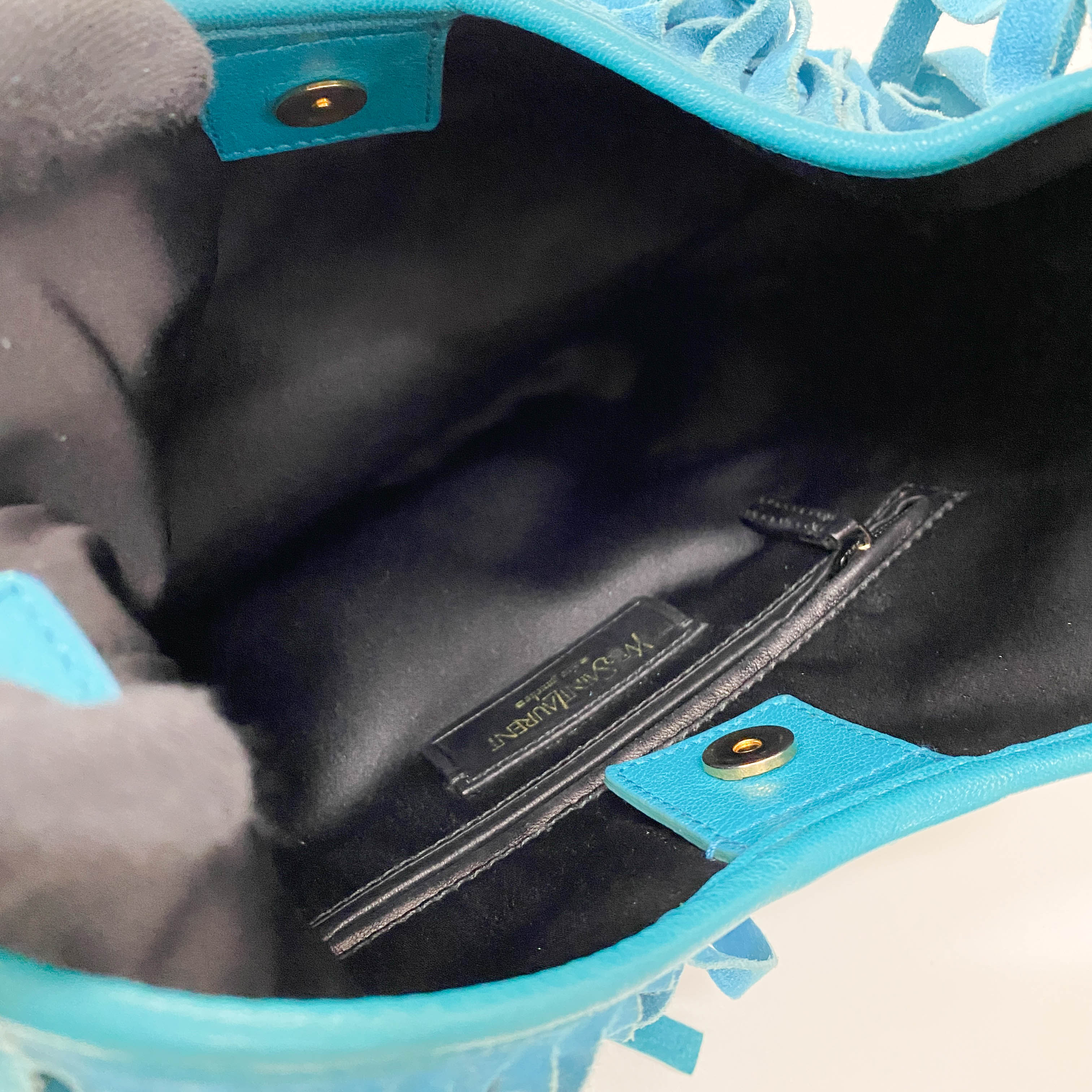 Rive Gauche Blue Fringe Leather Shoulder Bag