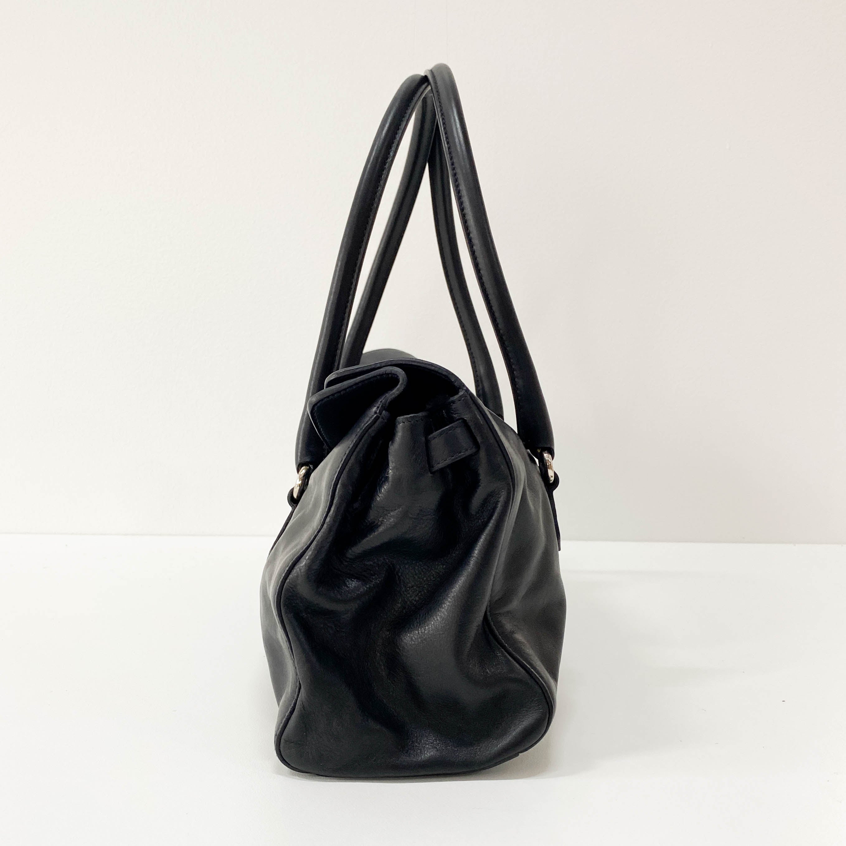 Black Leather Top Handle Shoulder Bag