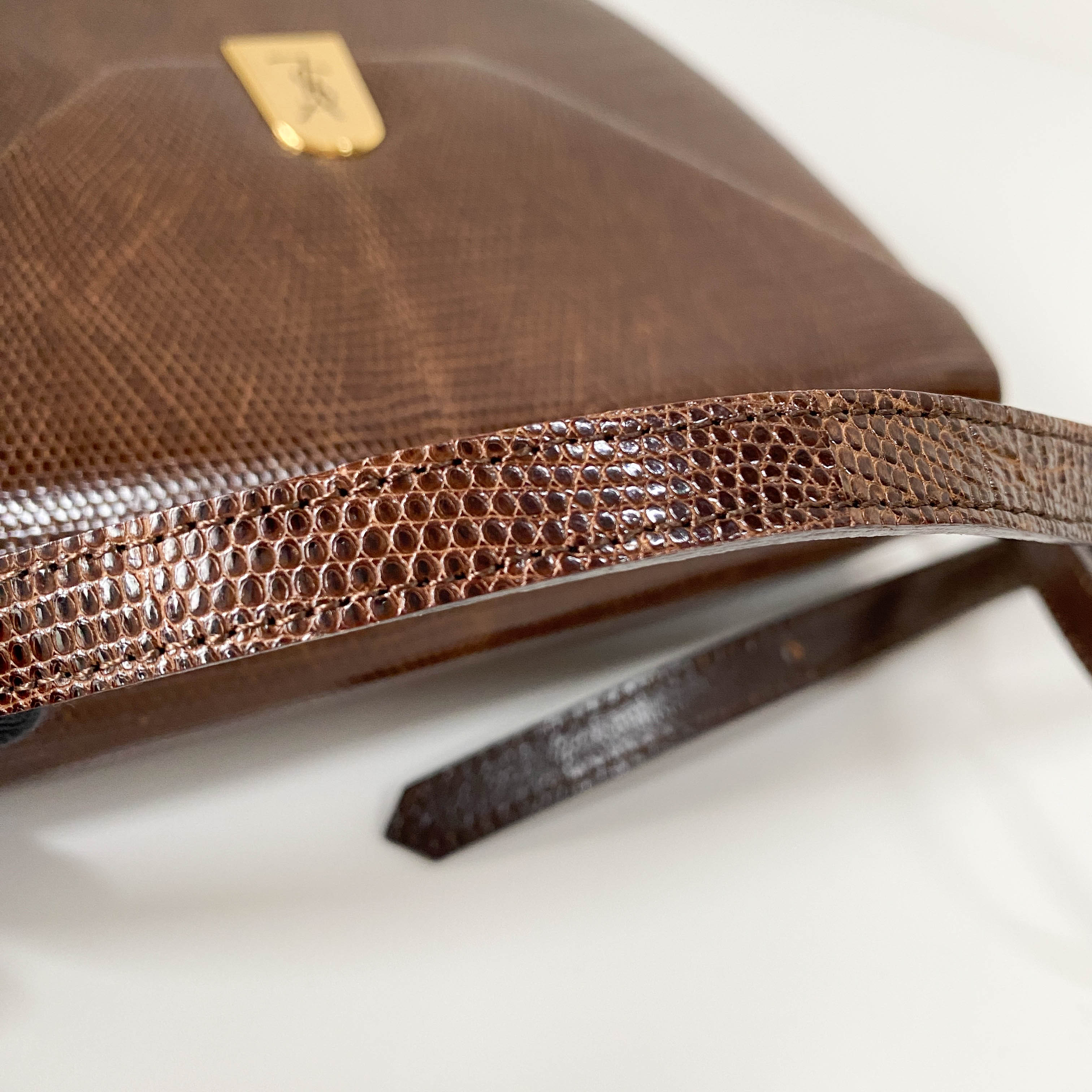Brown Lizard Embossed Leather Crossbody Bag