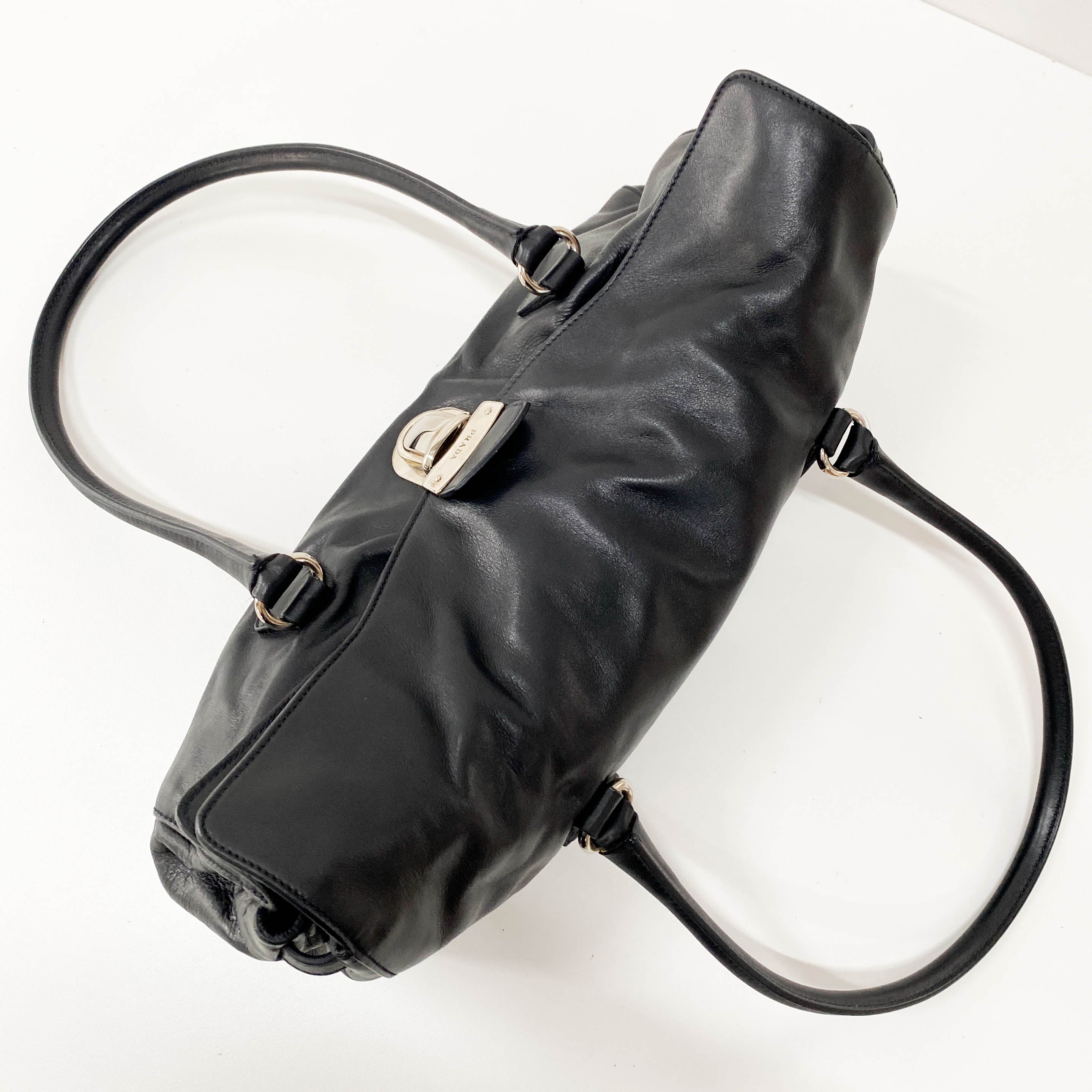 Black Leather Top Handle Shoulder Bag