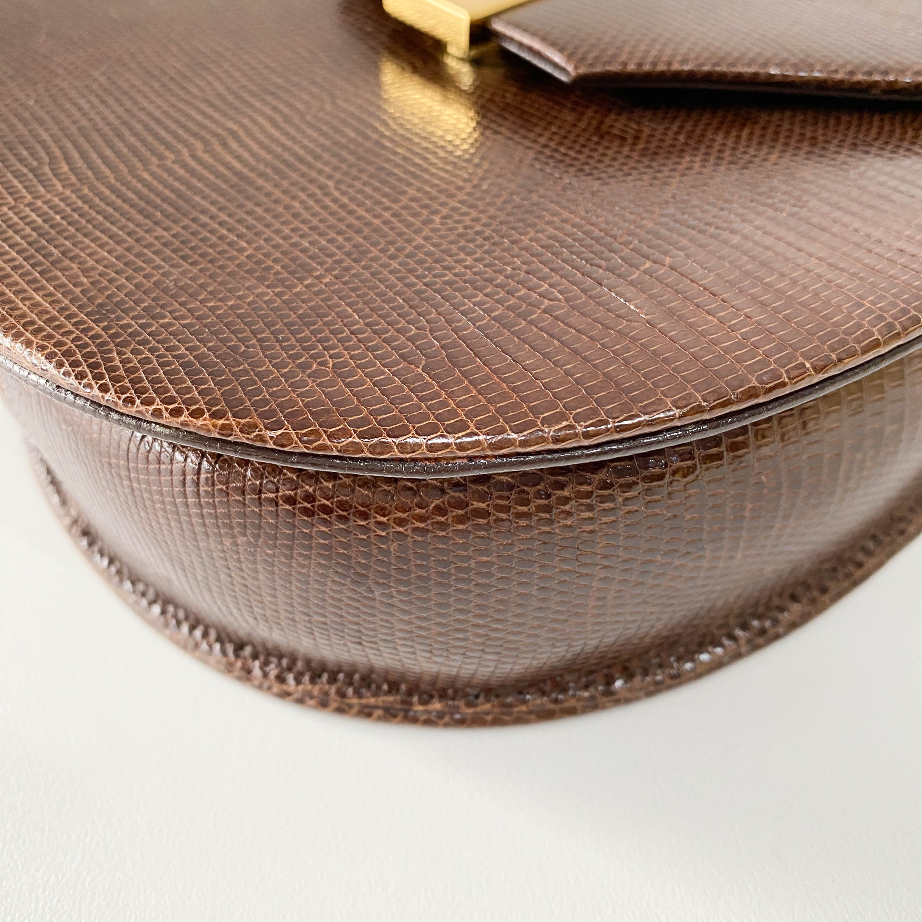 Brown Lizard Embossed Leather Crossbody Bag