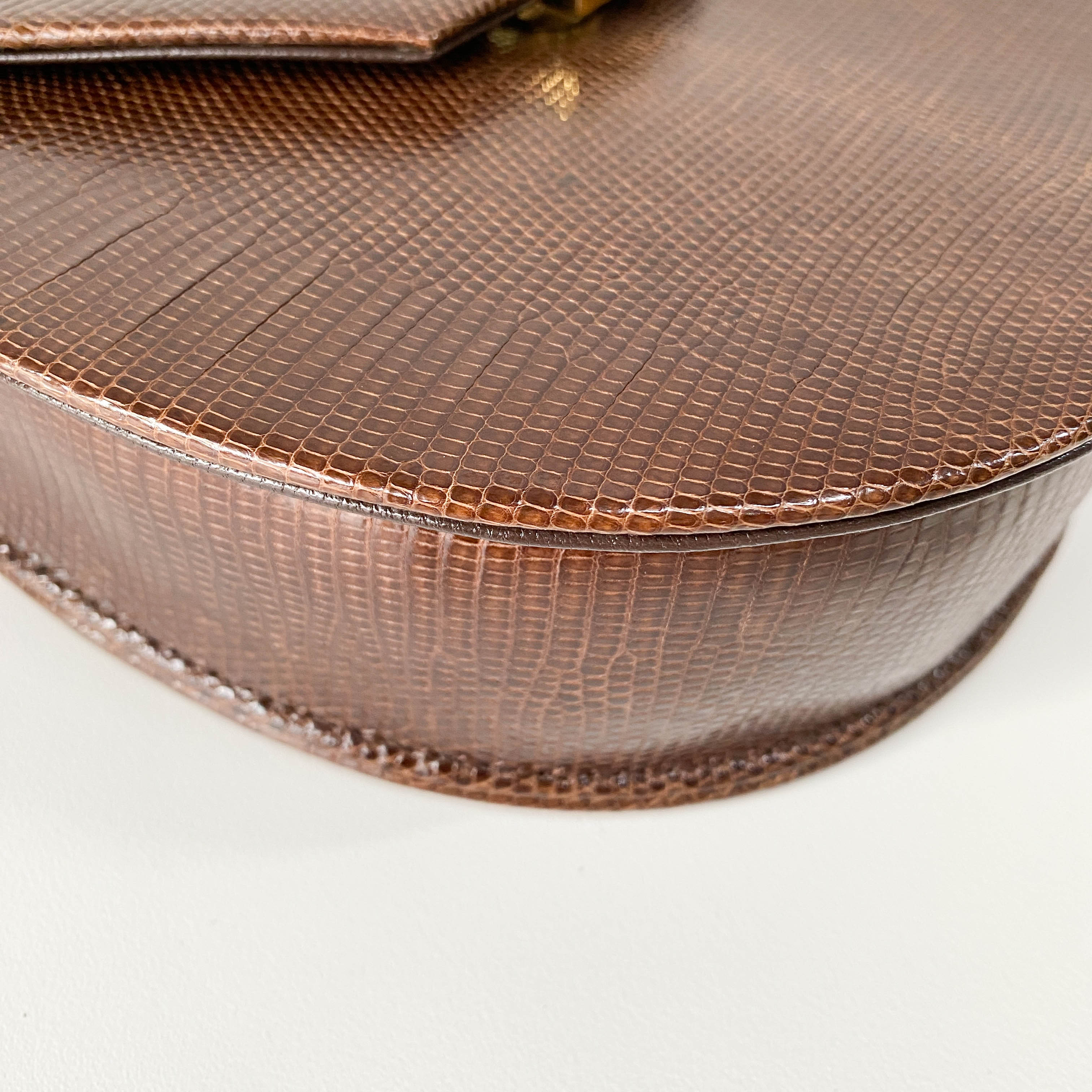 Brown Lizard Embossed Leather Crossbody Bag