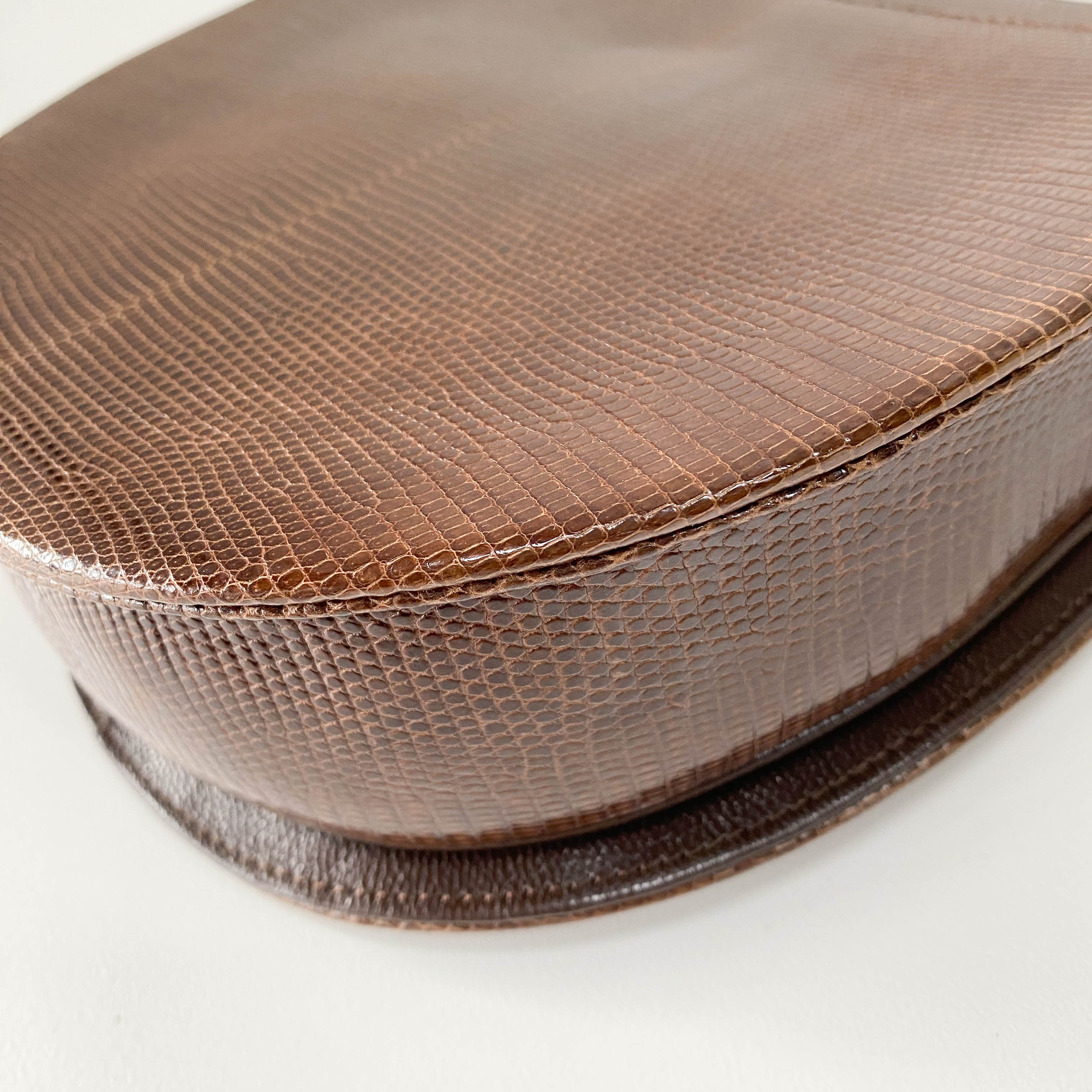 Brown Lizard Embossed Leather Crossbody Bag