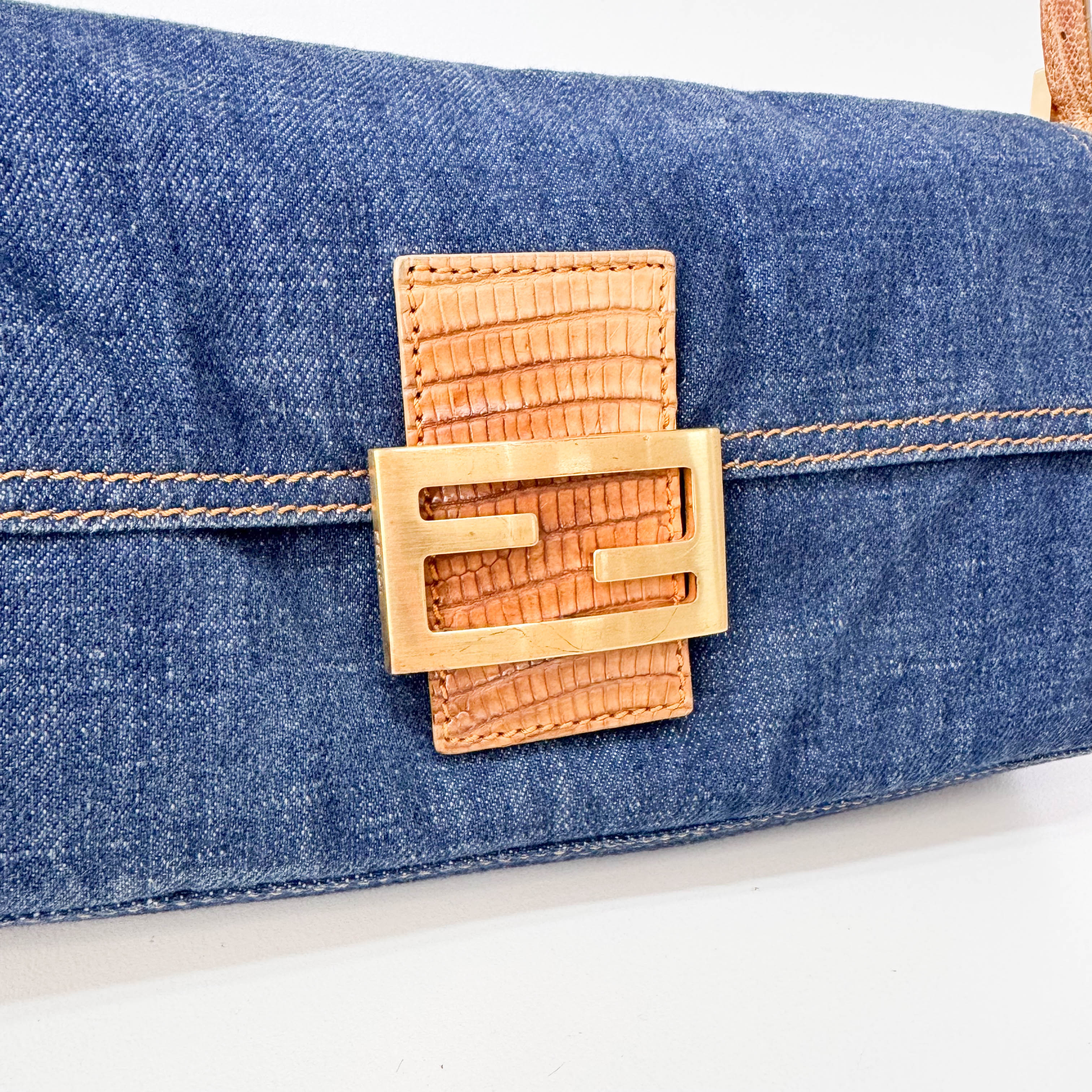 Baguette Blue Denim Shoulder Bag