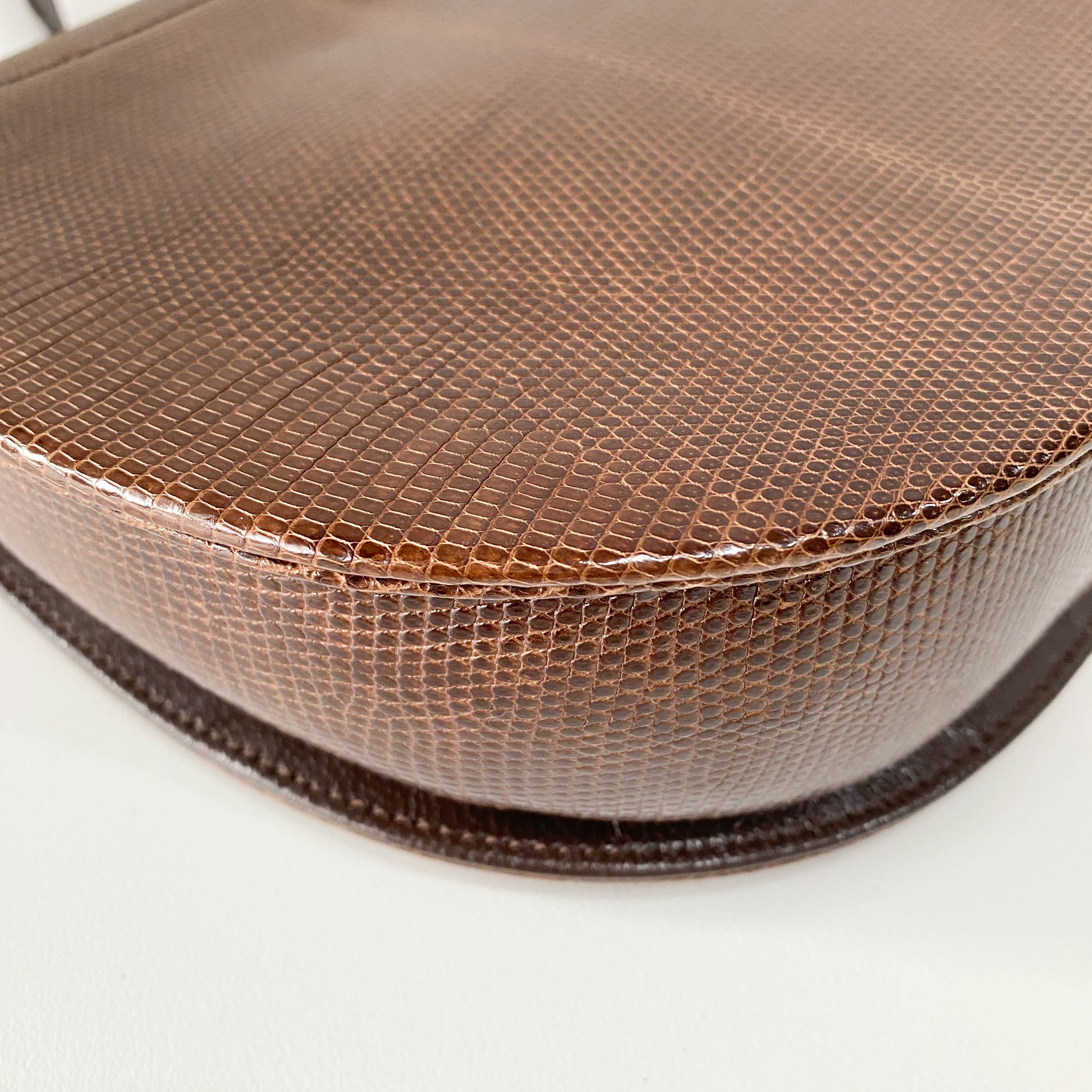 Brown Lizard Embossed Leather Crossbody Bag