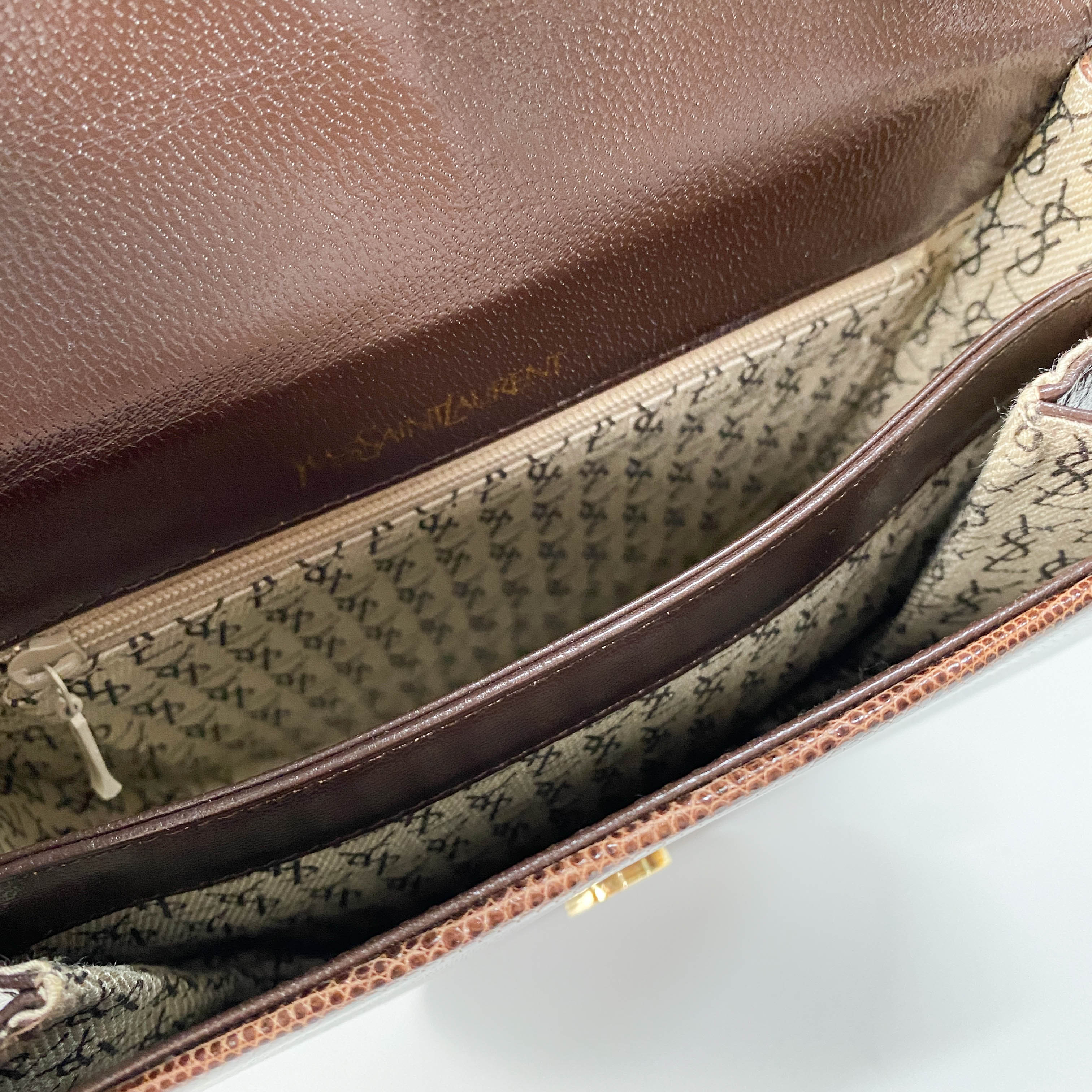 Brown Lizard Embossed Leather Crossbody Bag