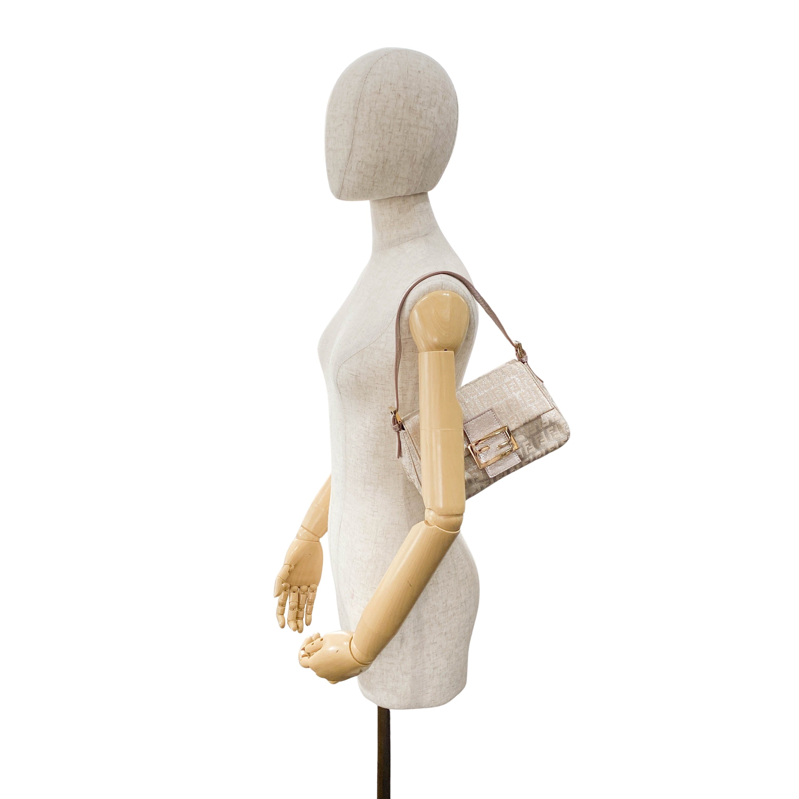 Zuccino Silver and Pink Mini Mamma Baguette Shoulder Bag Gold Hardware