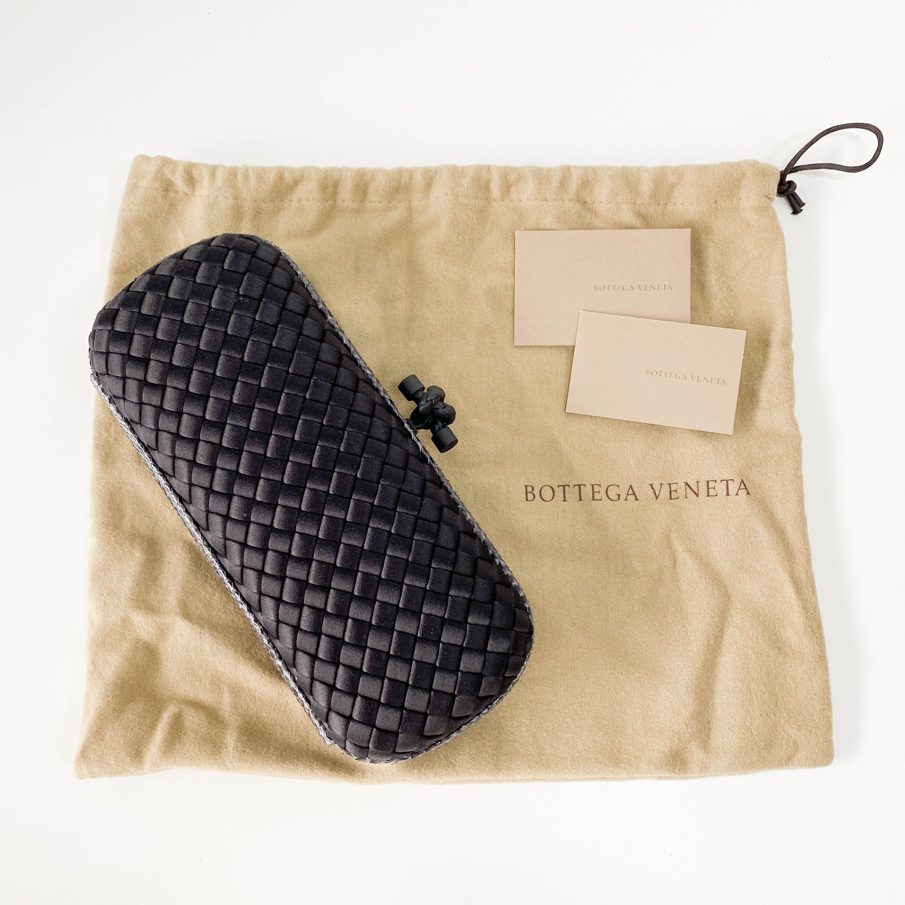 Knot Intrecciato Black Satin & Lizard Embossed Leather Clutch Bag