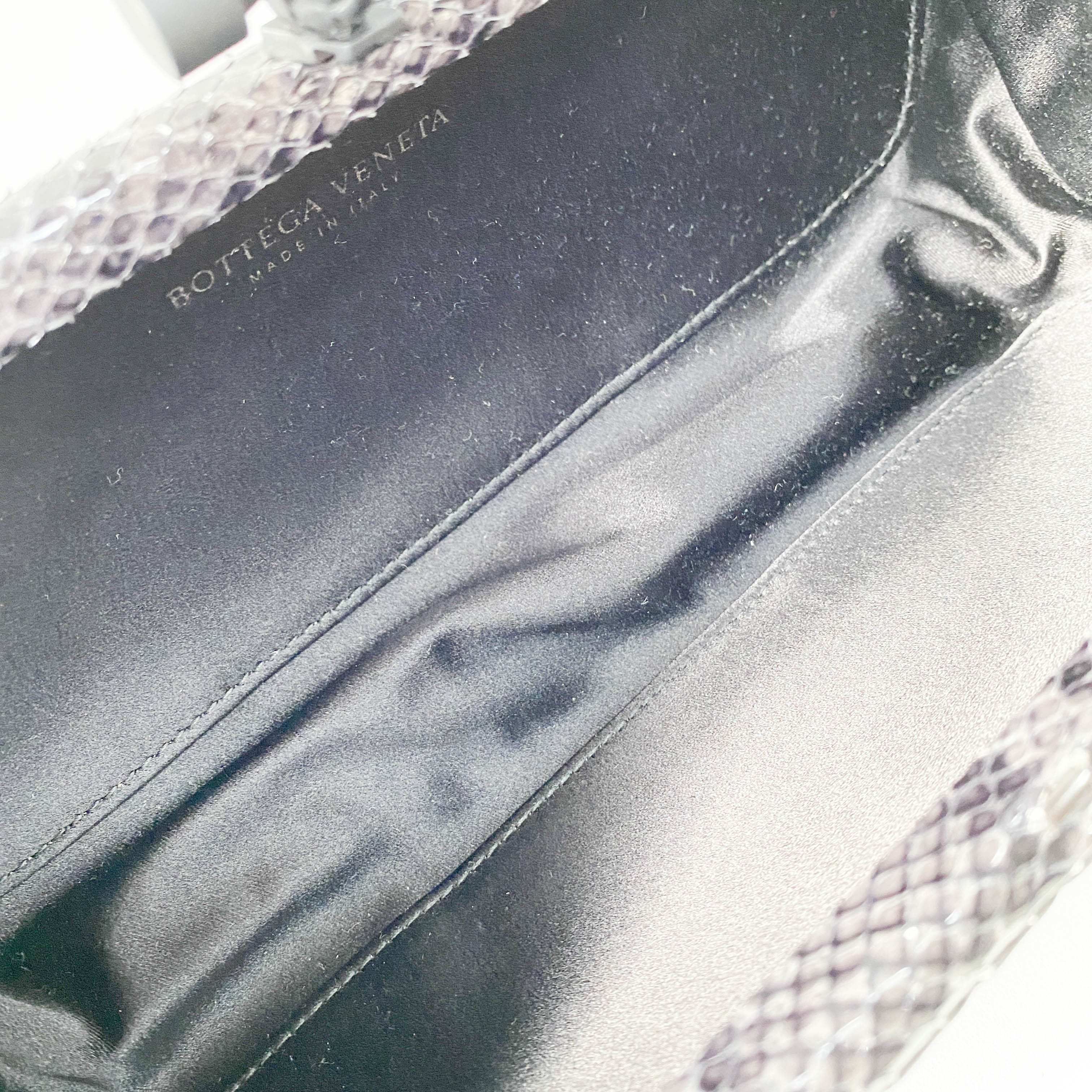 Knot Intrecciato Black Satin & Lizard Embossed Leather Clutch Bag