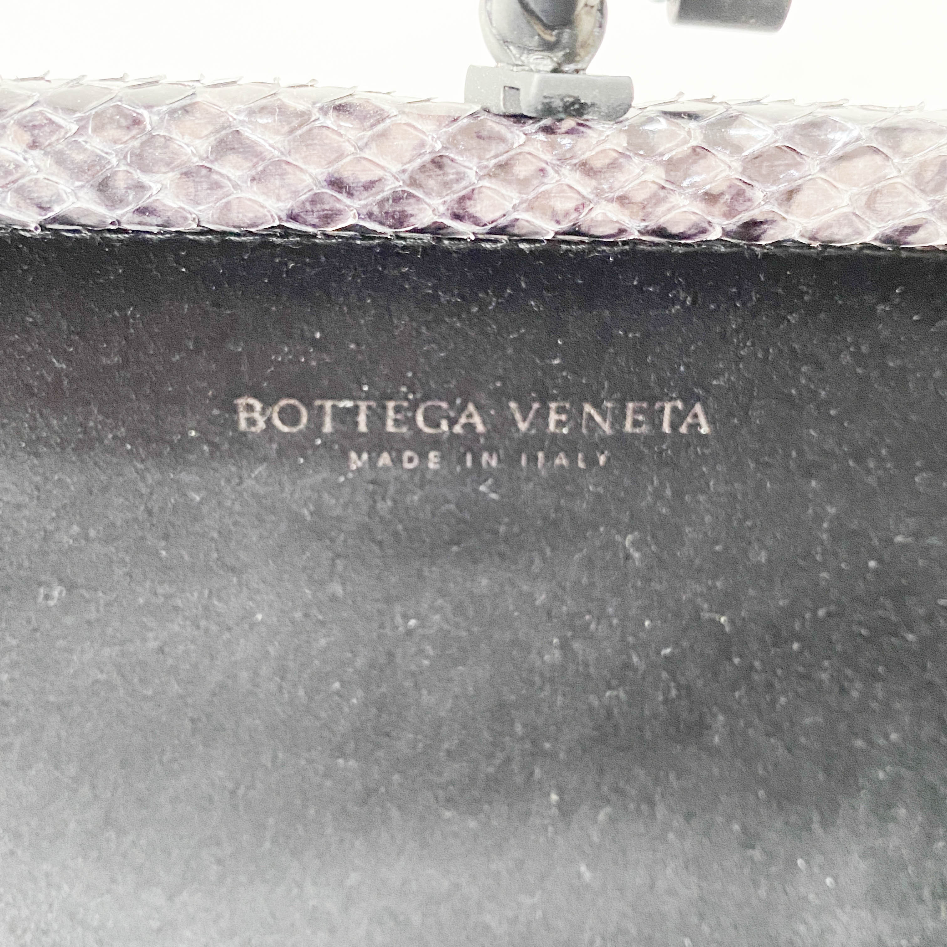 Knot Intrecciato Black Satin & Lizard Embossed Leather Clutch Bag