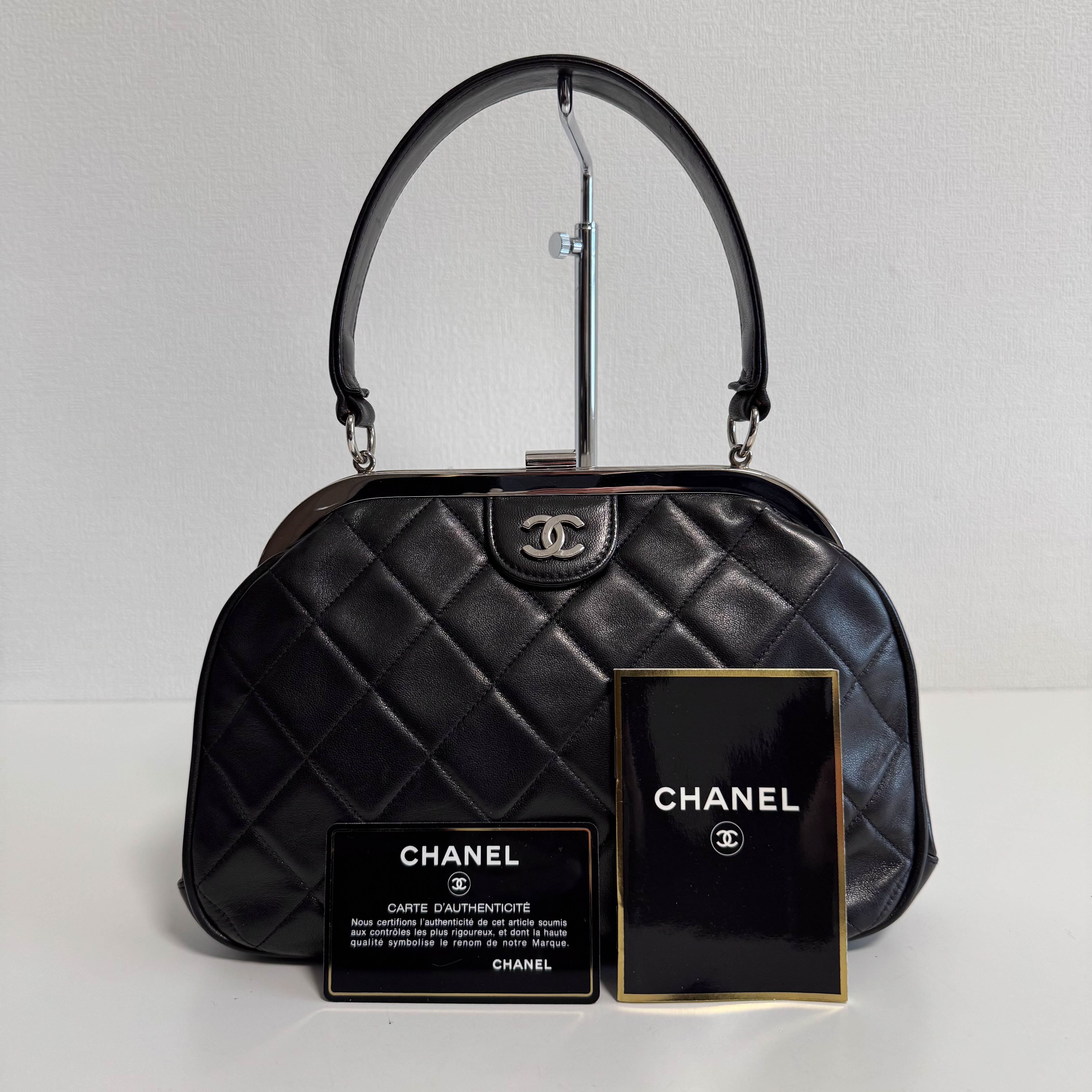 Black Lambskin Leather Top Handle Bag