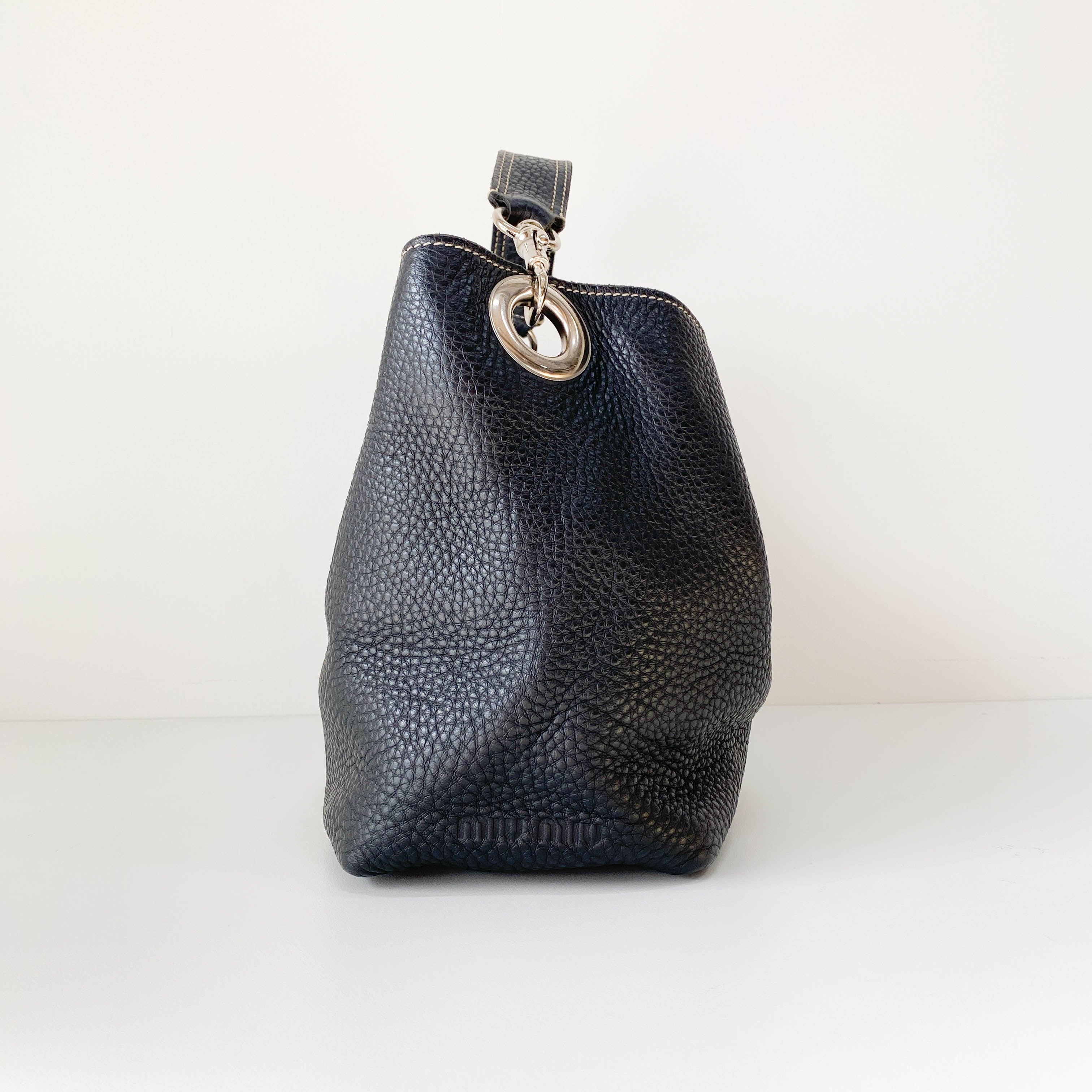 Black Grain Calfskin Shoulder Bag
