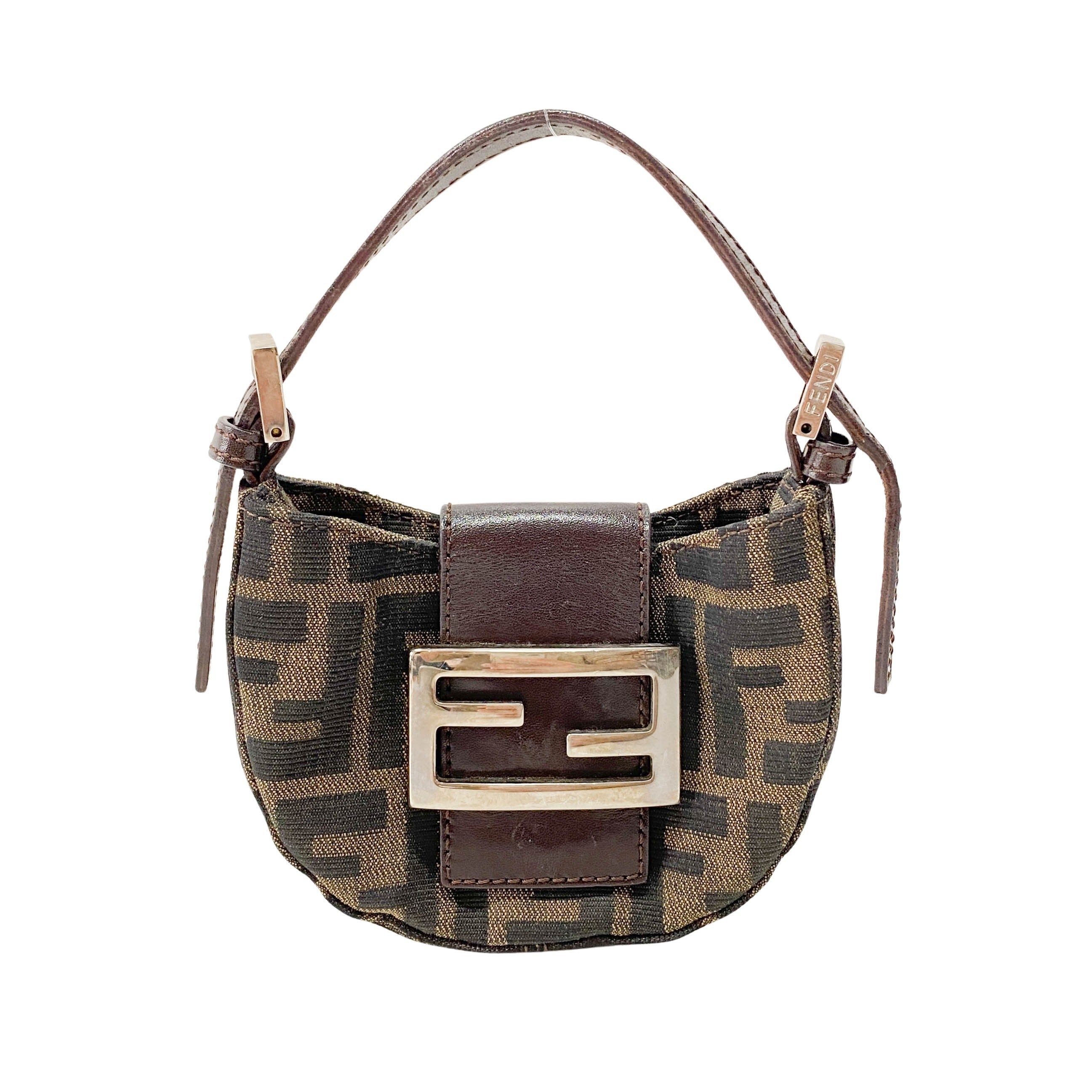Mini Zucca Croissant  Brown Canvas Handbag
