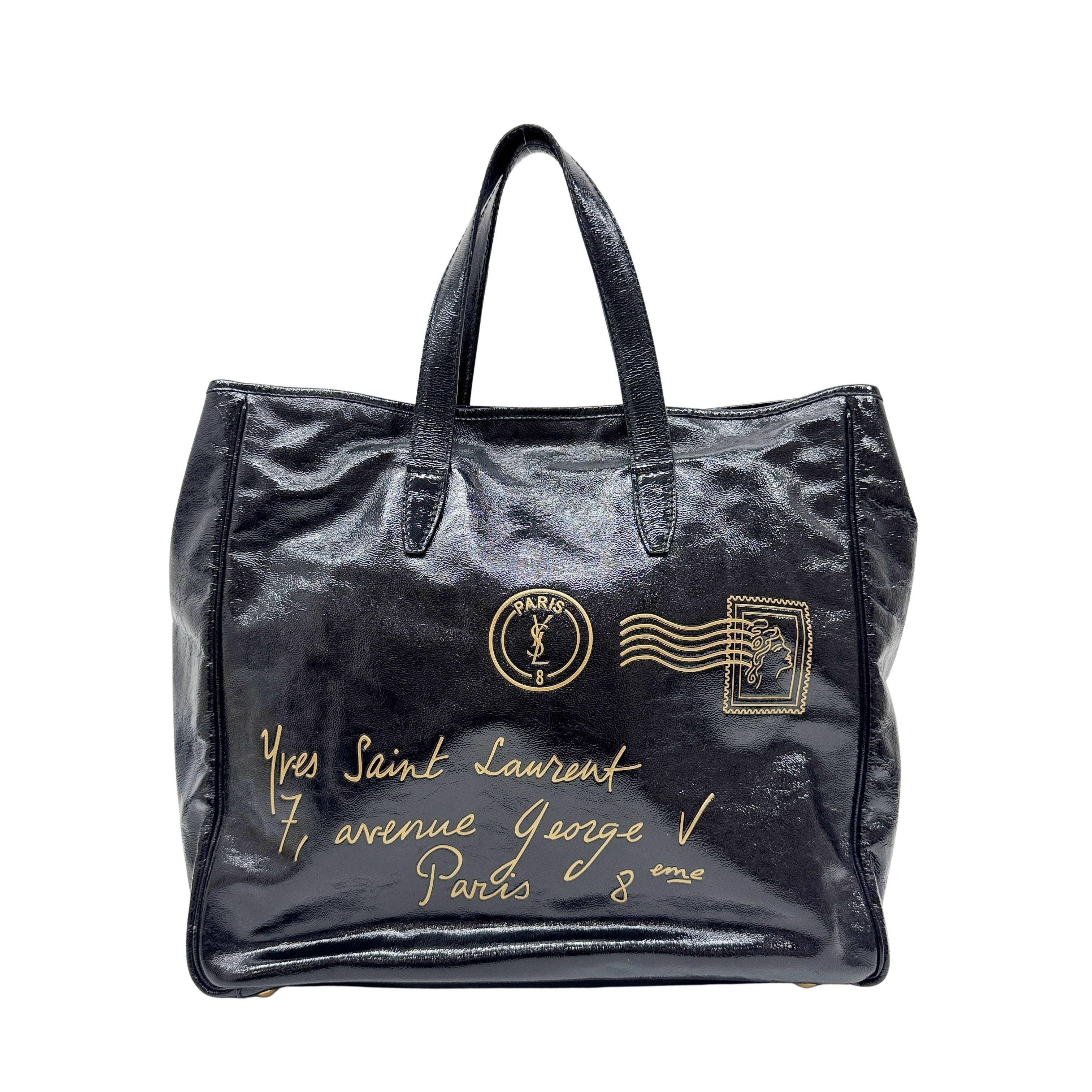 Y-Mail Black Patent Leather Tote Bag