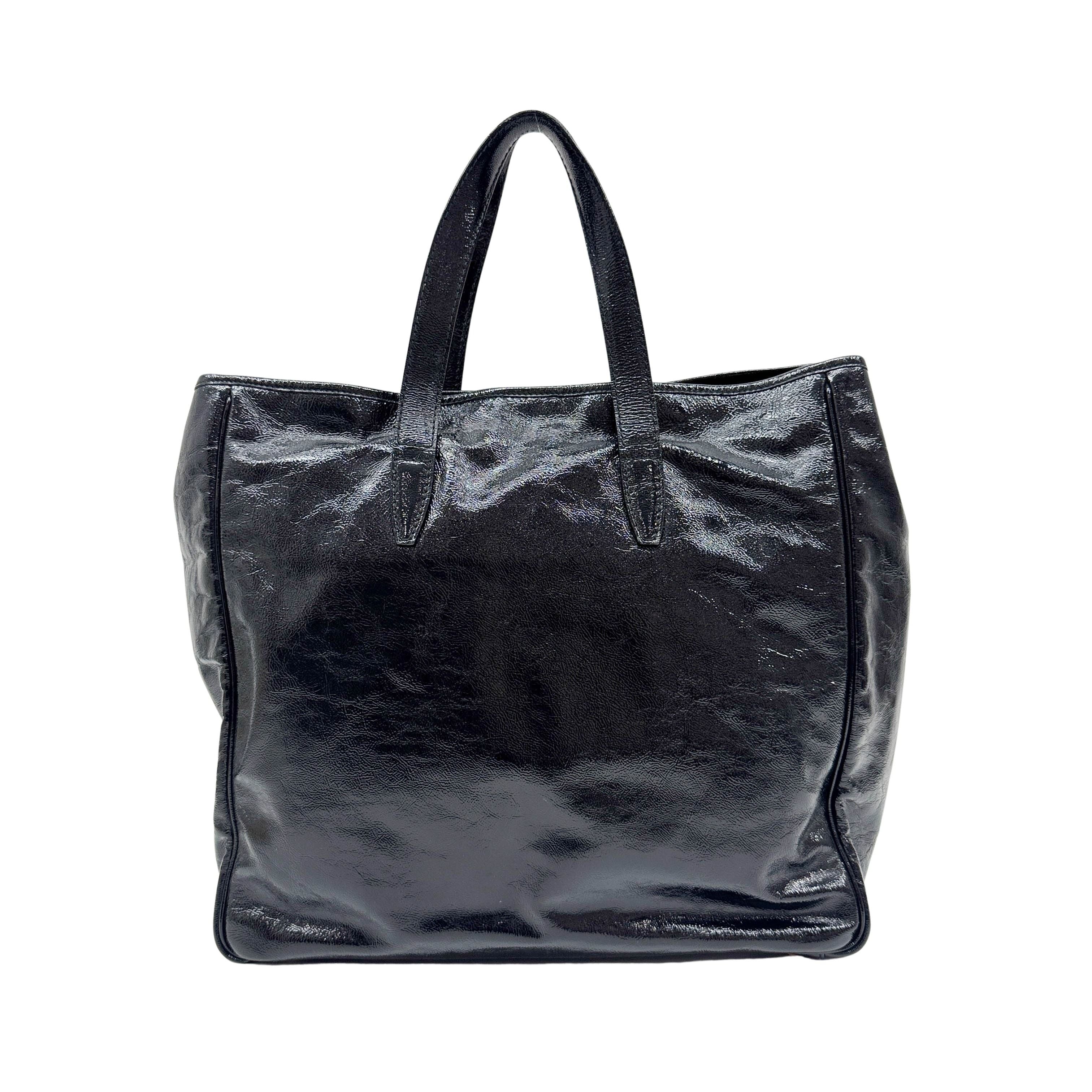 Y-Mail Black Patent Leather Tote Bag