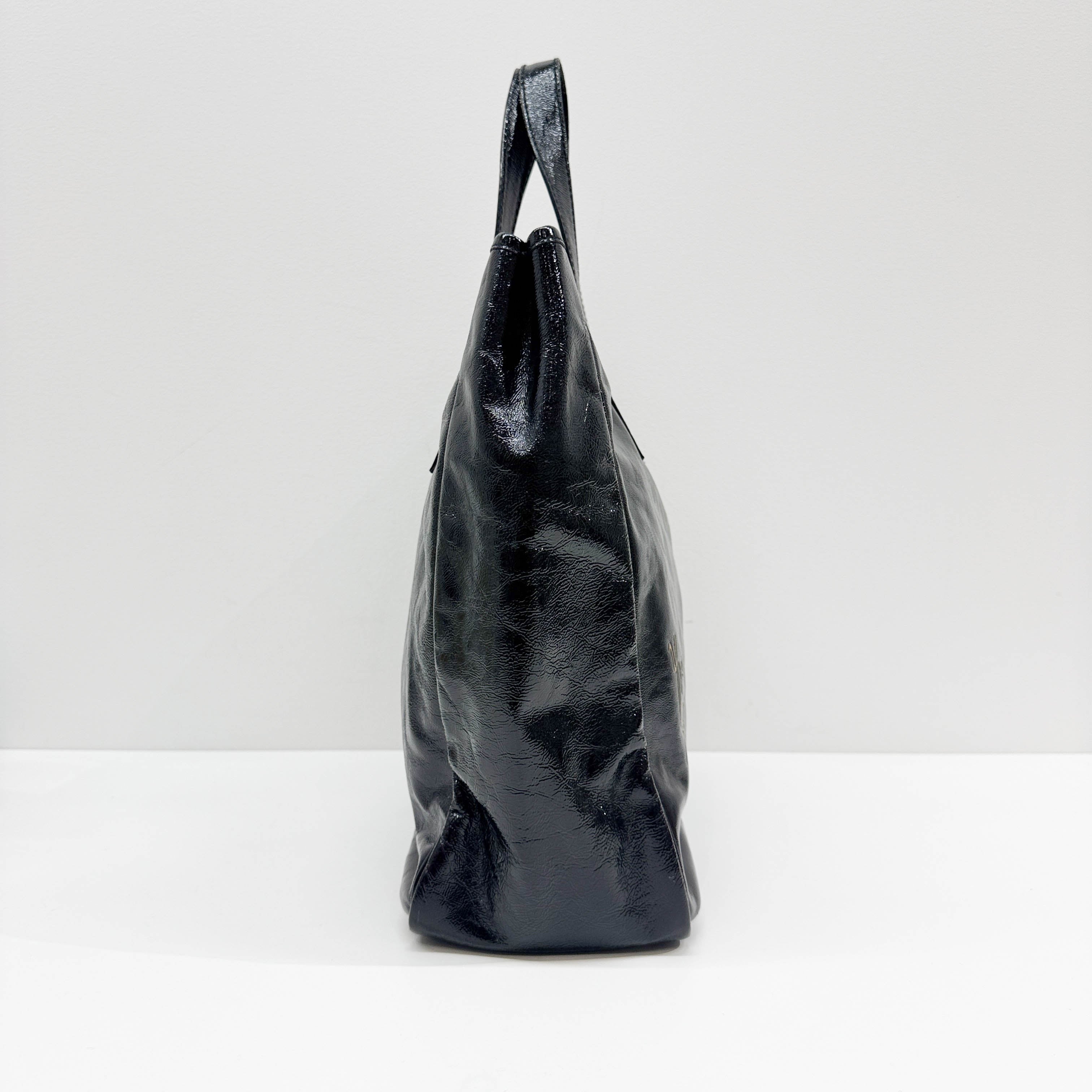 Y-Mail Black Patent Leather Tote Bag
