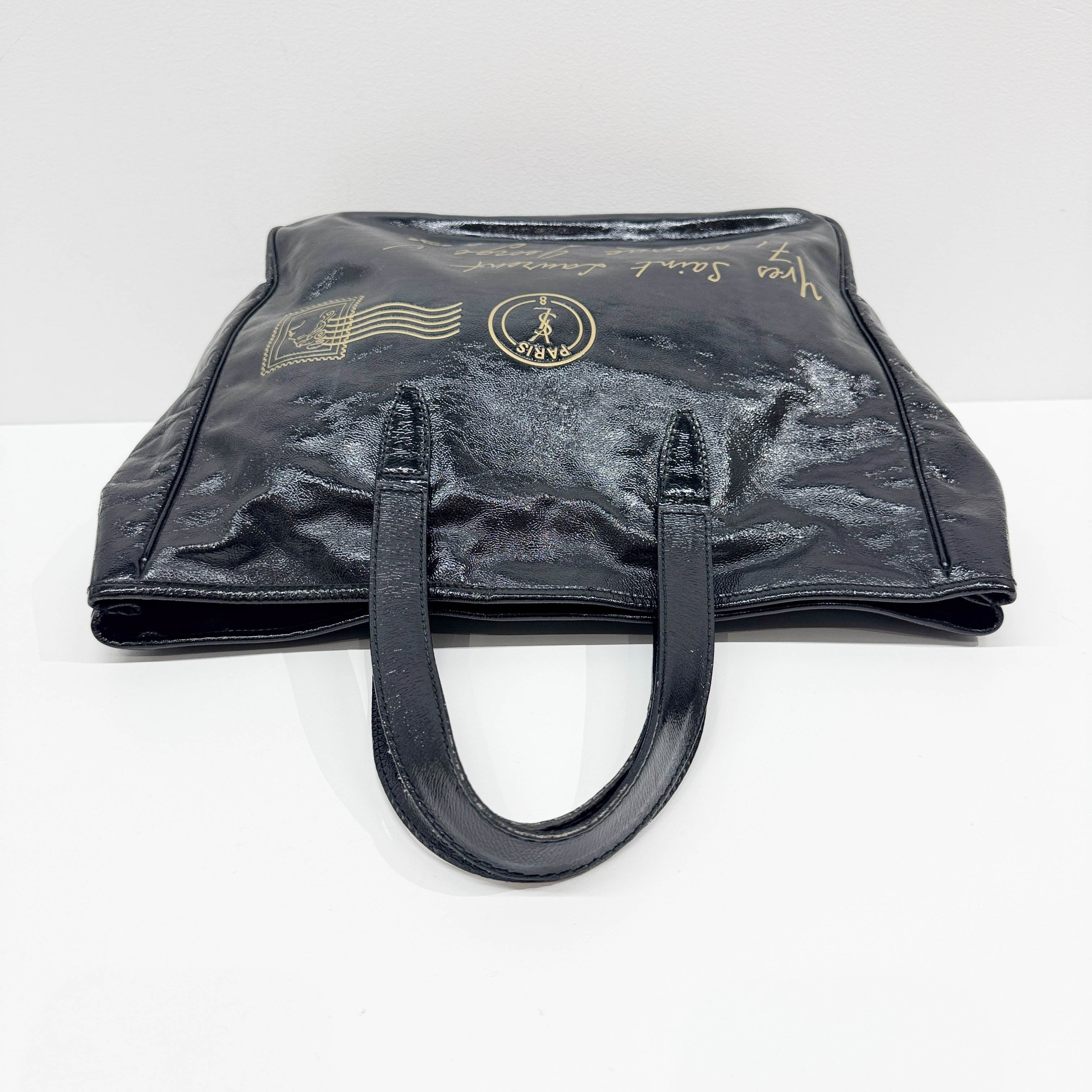 Y-Mail Black Patent Leather Tote Bag