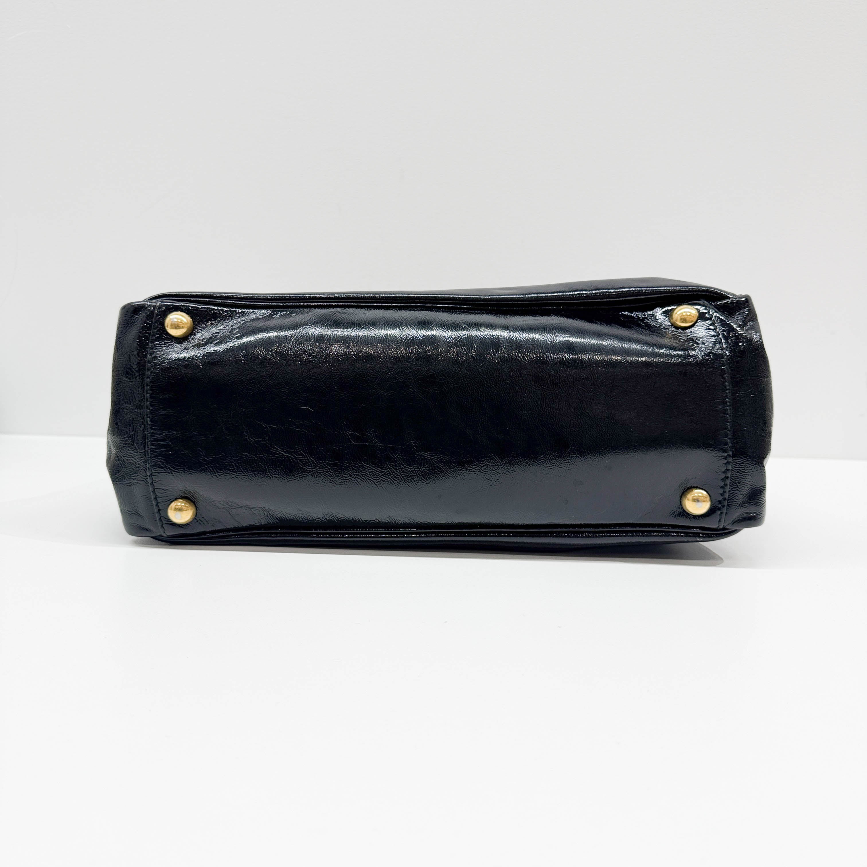 Y-Mail Black Patent Leather Tote Bag