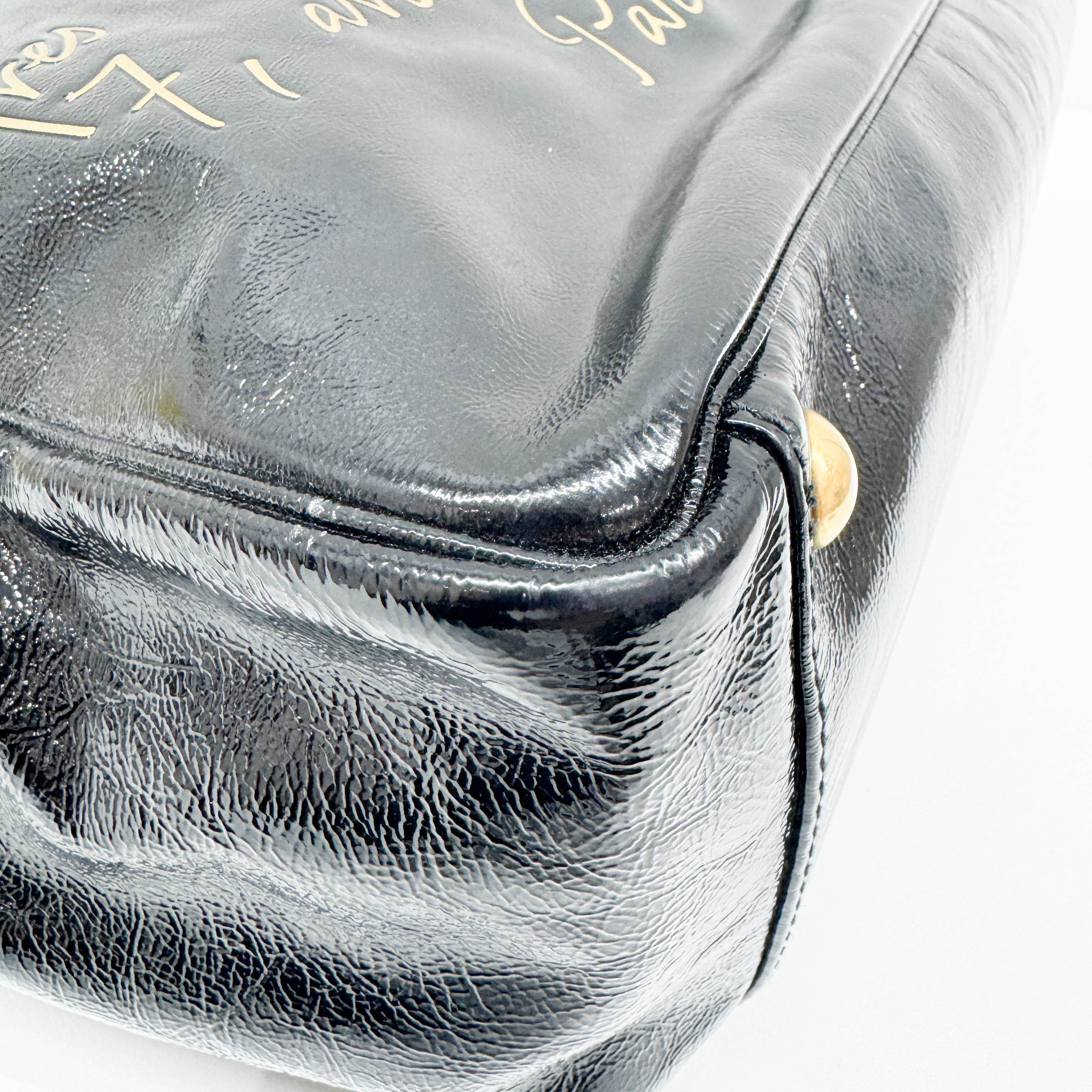 Y-Mail Black Patent Leather Tote Bag