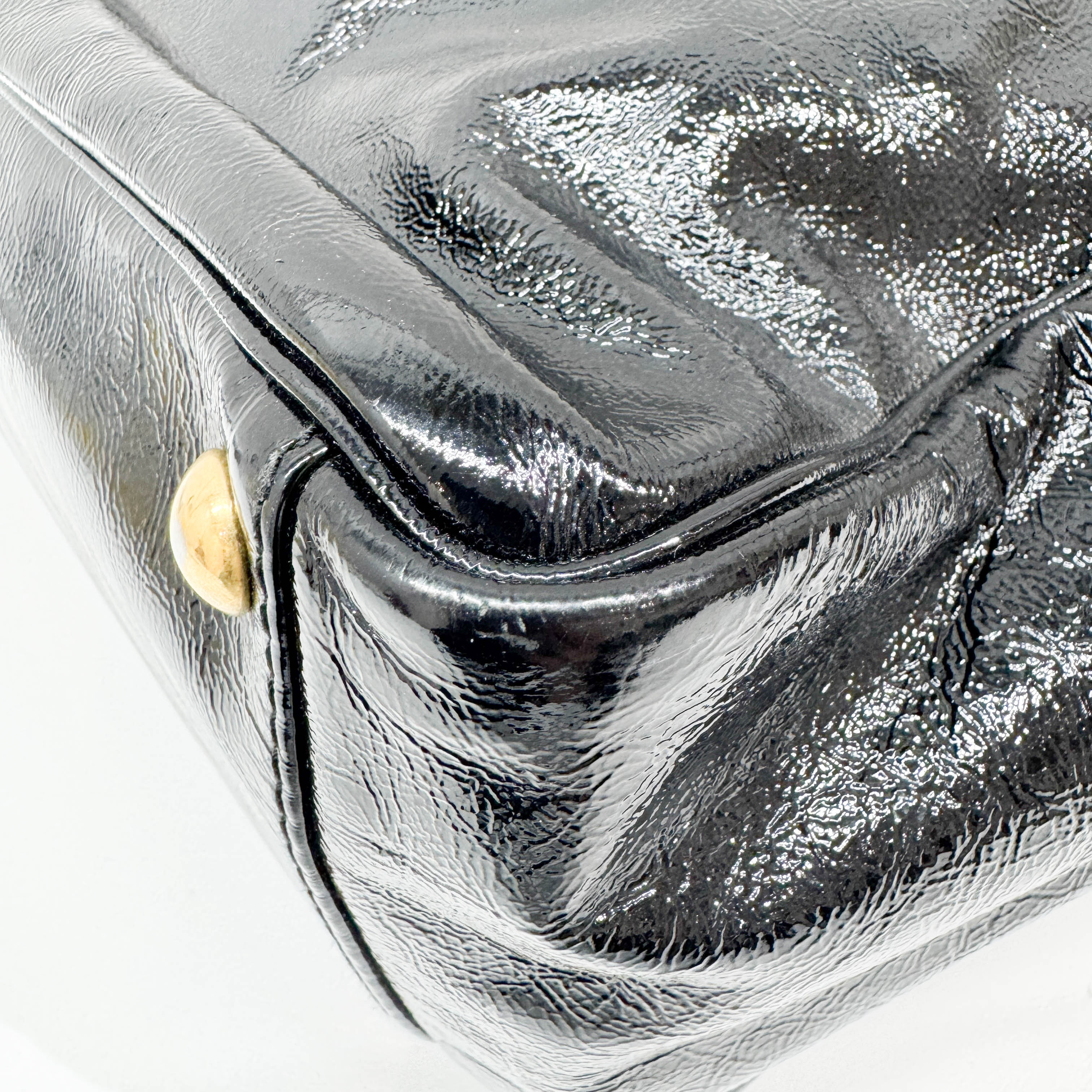Y-Mail Black Patent Leather Tote Bag