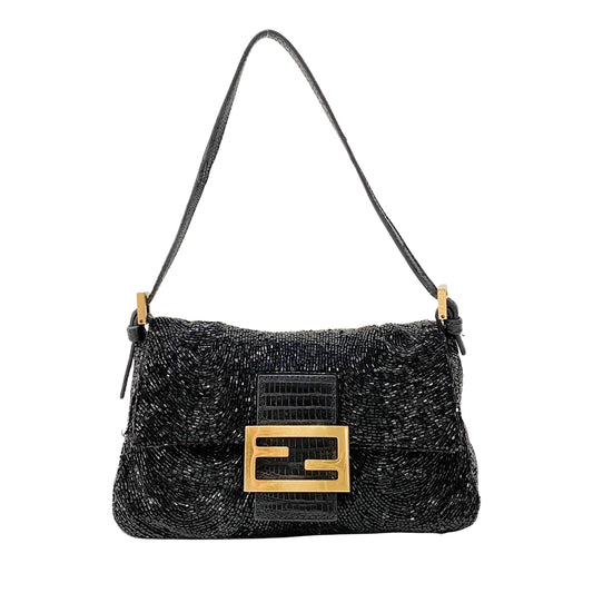Mini Mamma Baguette Black Beads Shoulder Bag
