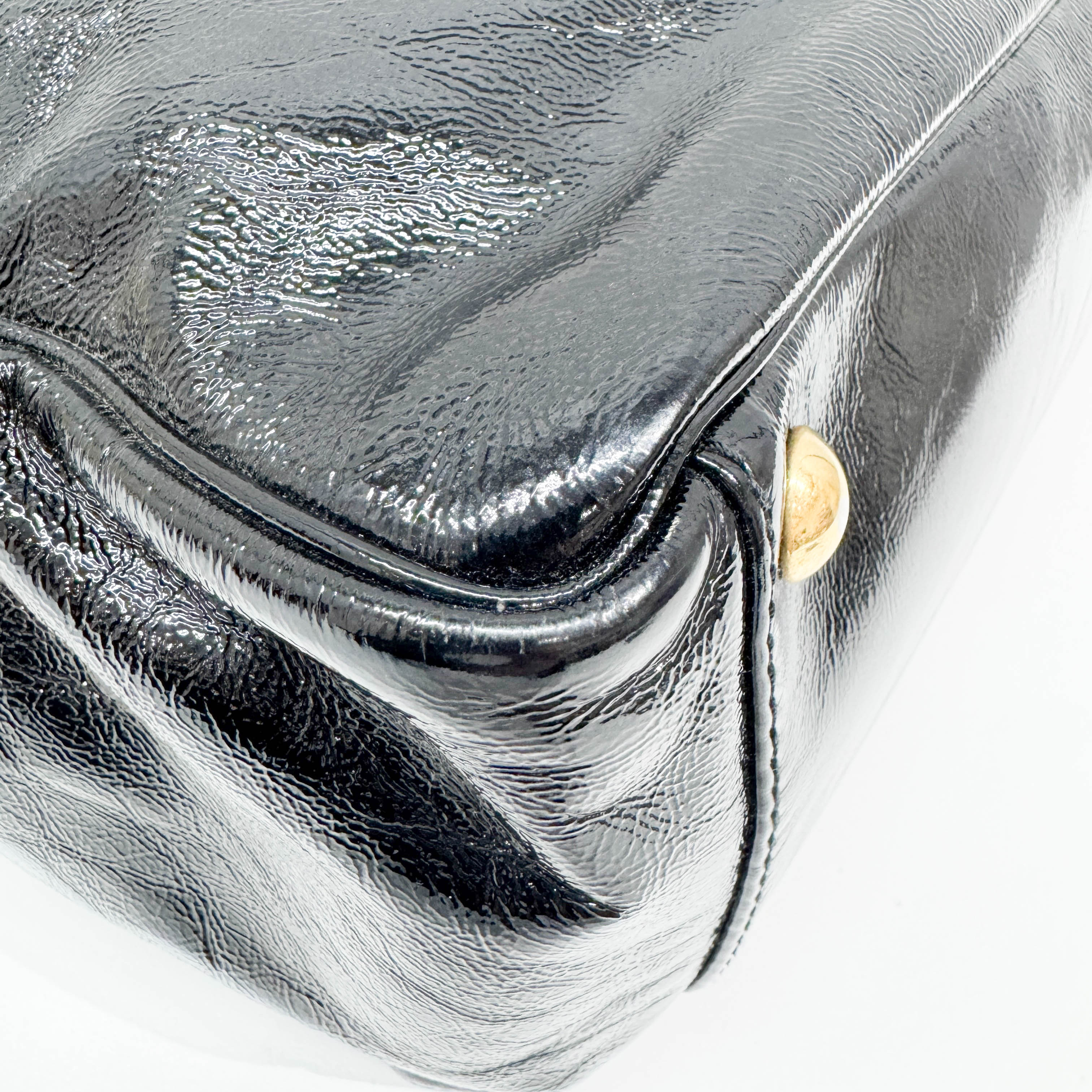 Y-Mail Black Patent Leather Tote Bag
