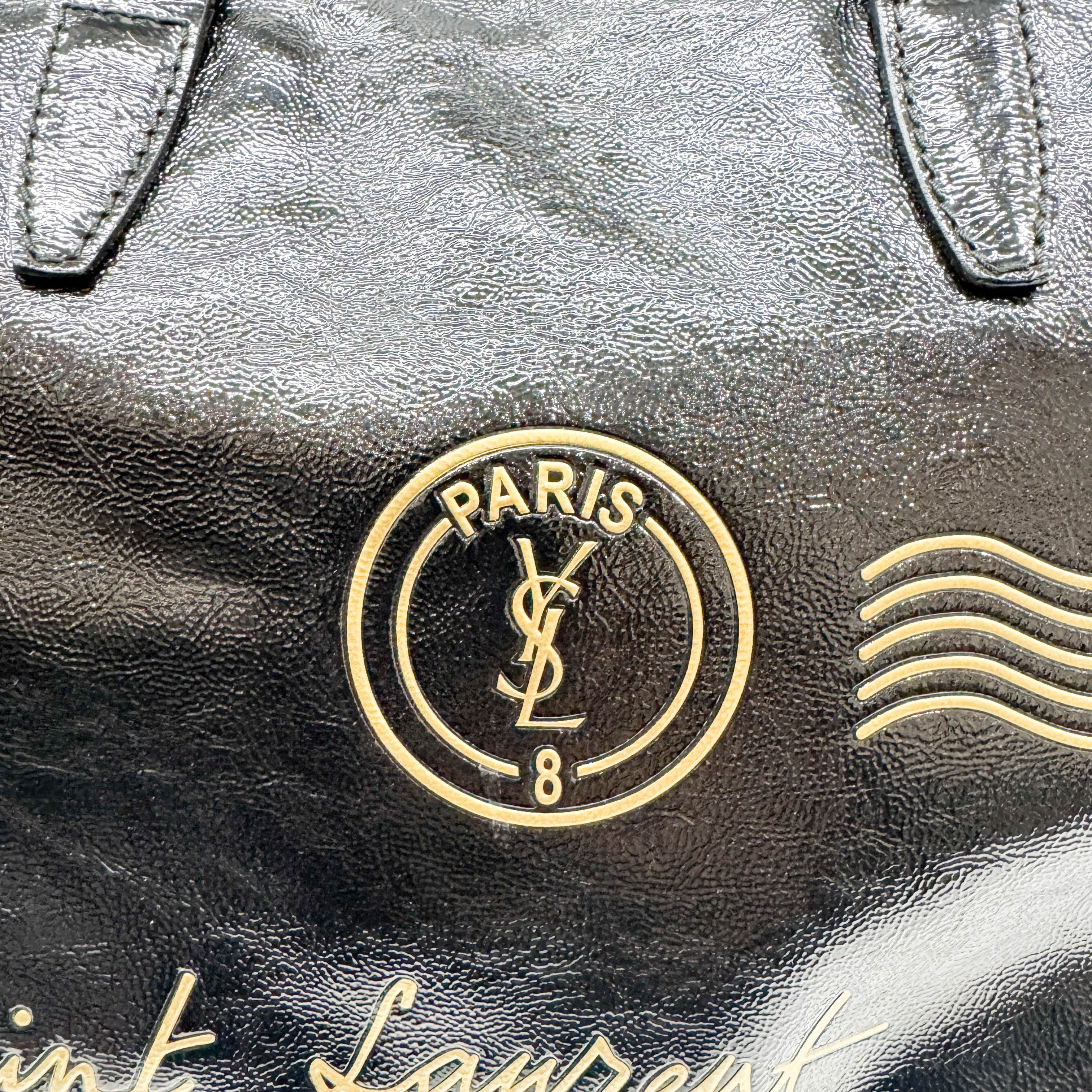 Y-Mail Black Patent Leather Tote Bag