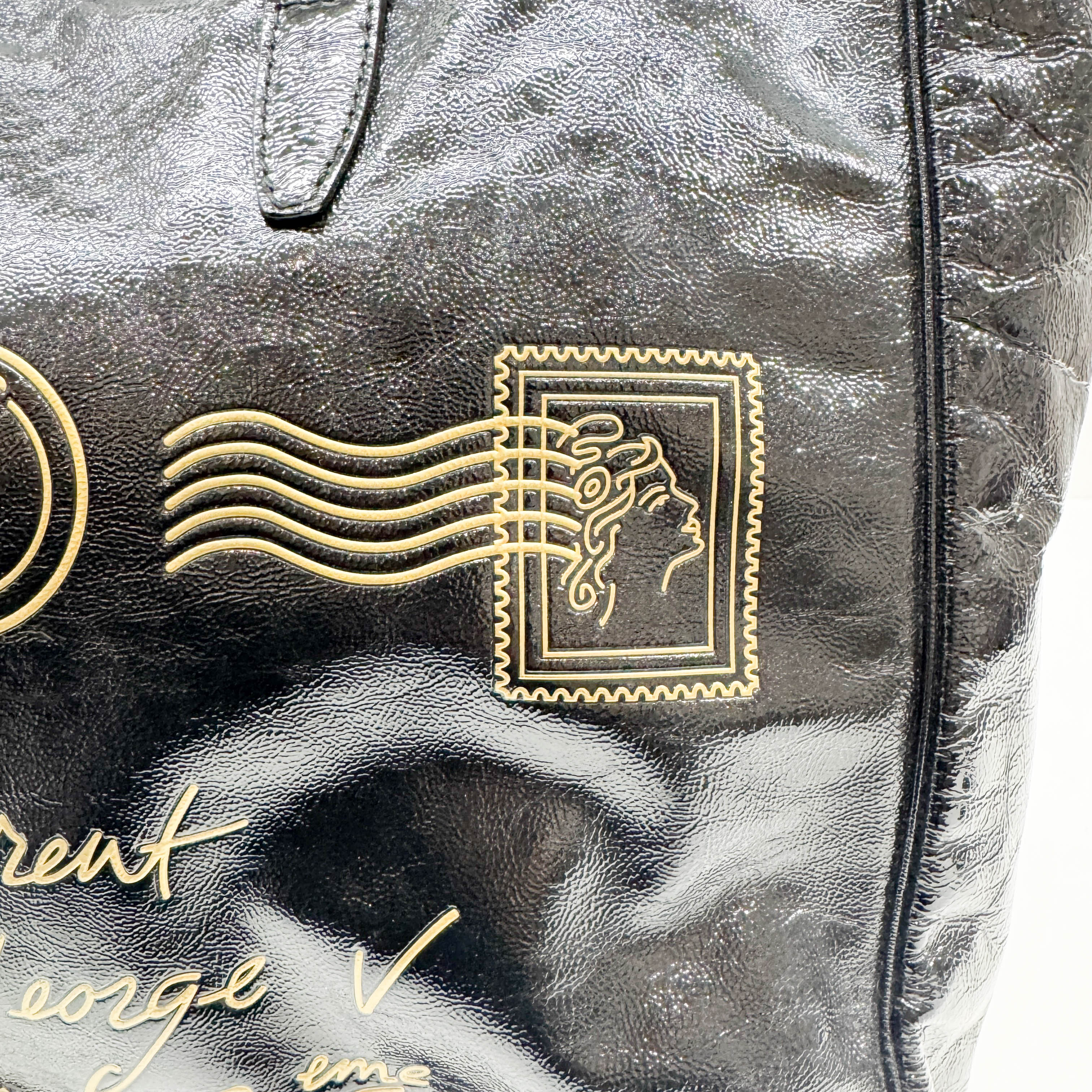 Y-Mail Black Patent Leather Tote Bag