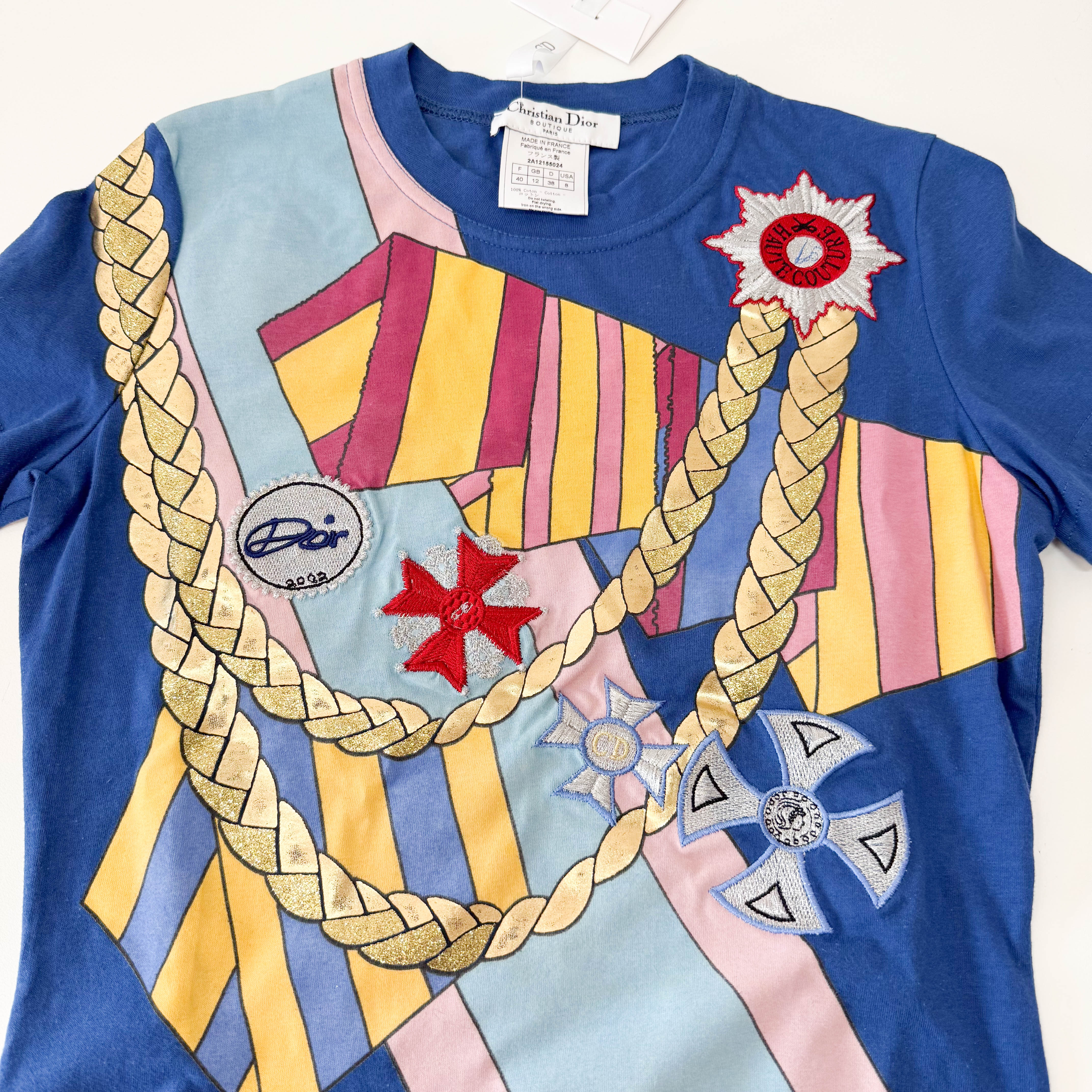 Haute Couture Size 8 Multi-colour Embroided Cotton T-Shirt