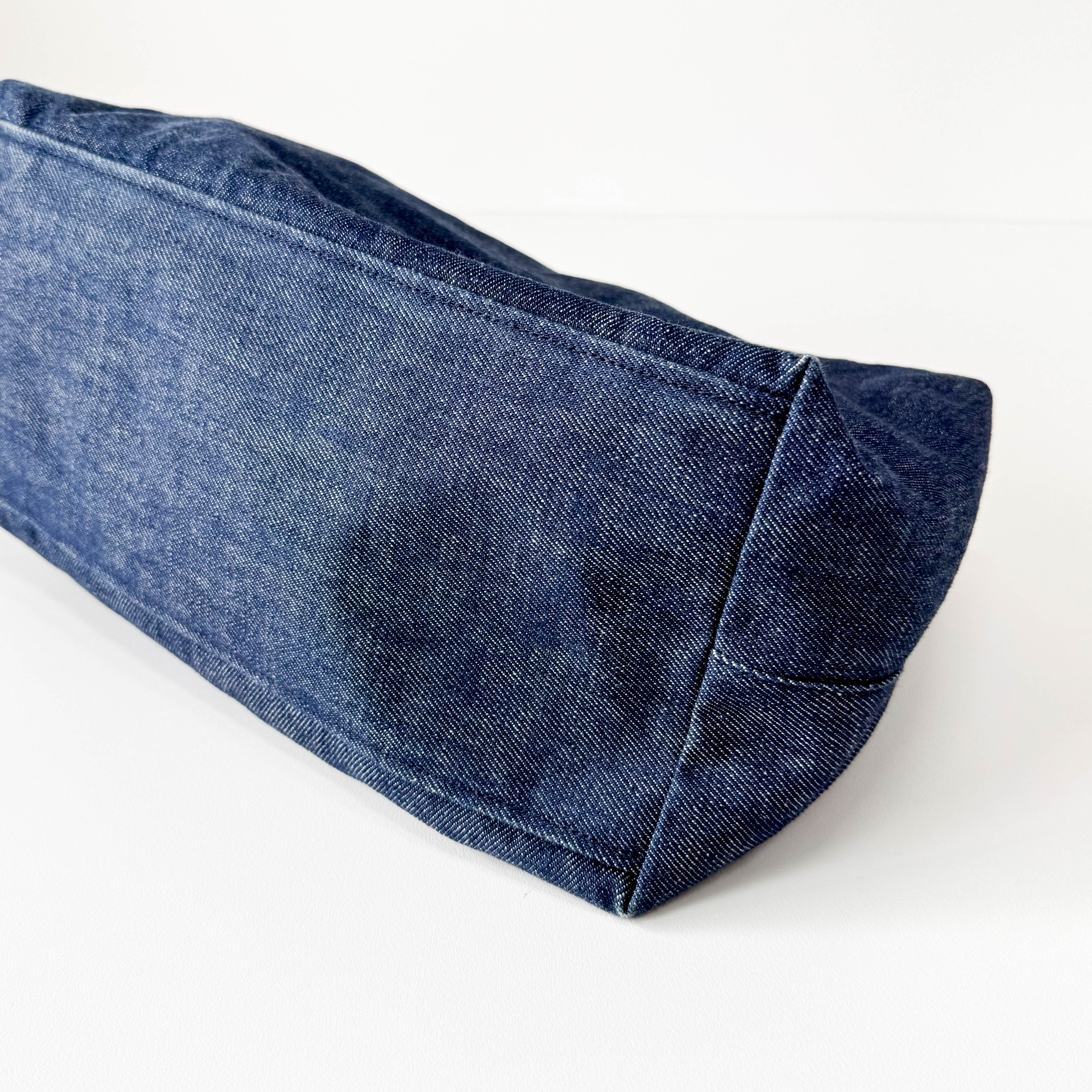 Blue Denim & Brown Leather Handle Bag
