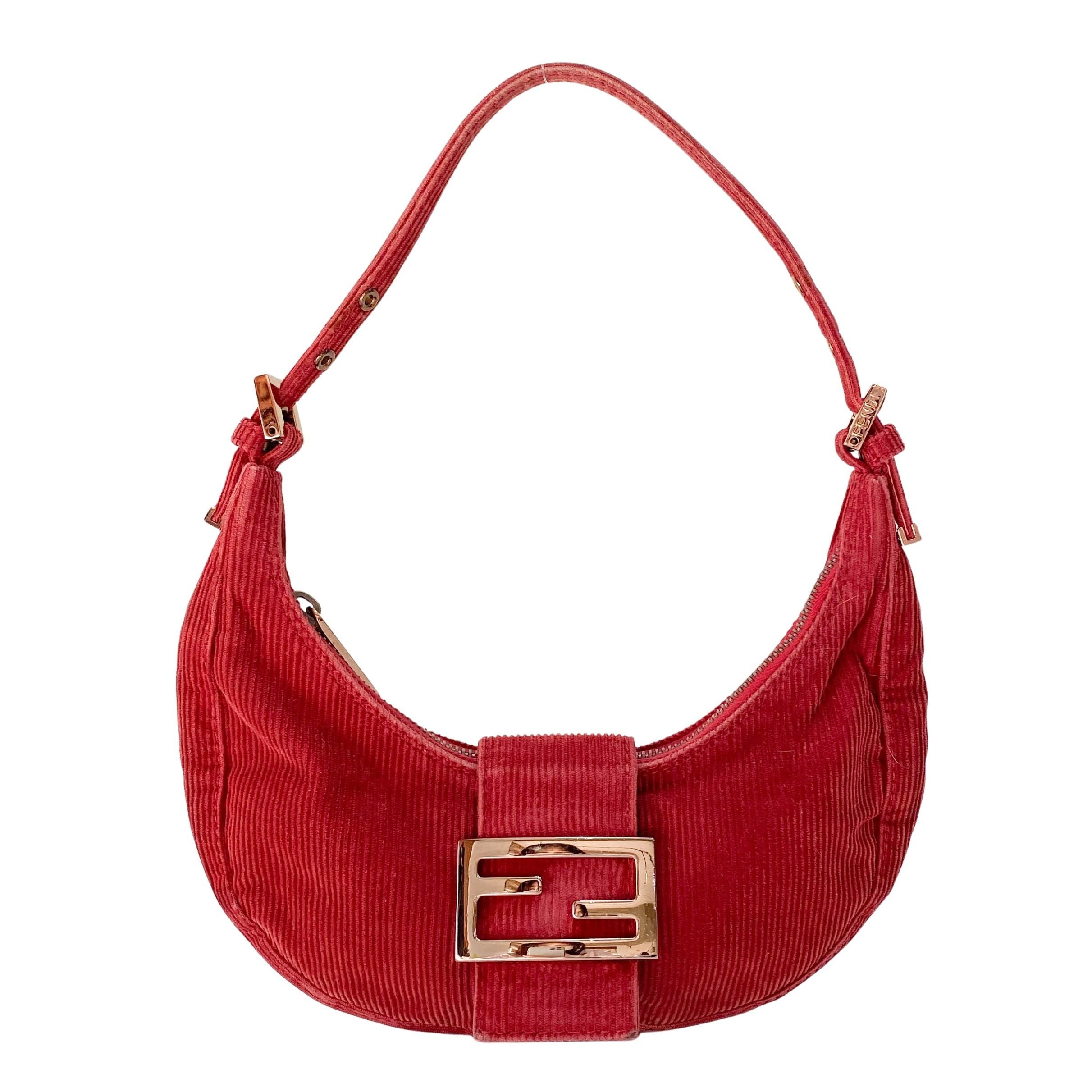 Croissant Red Corduroy Shoulder Bag