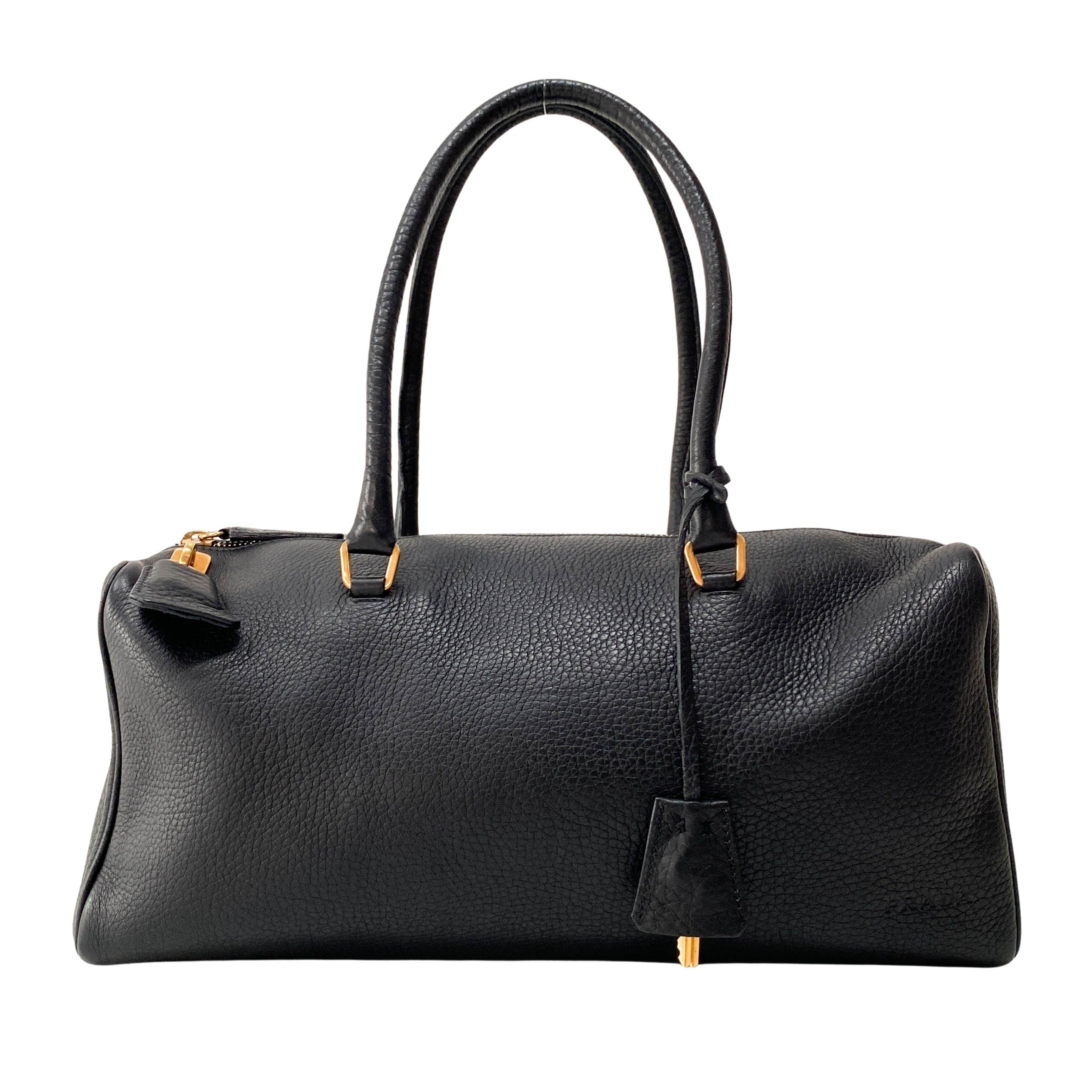 Bow Black Leather Top Handle Bag