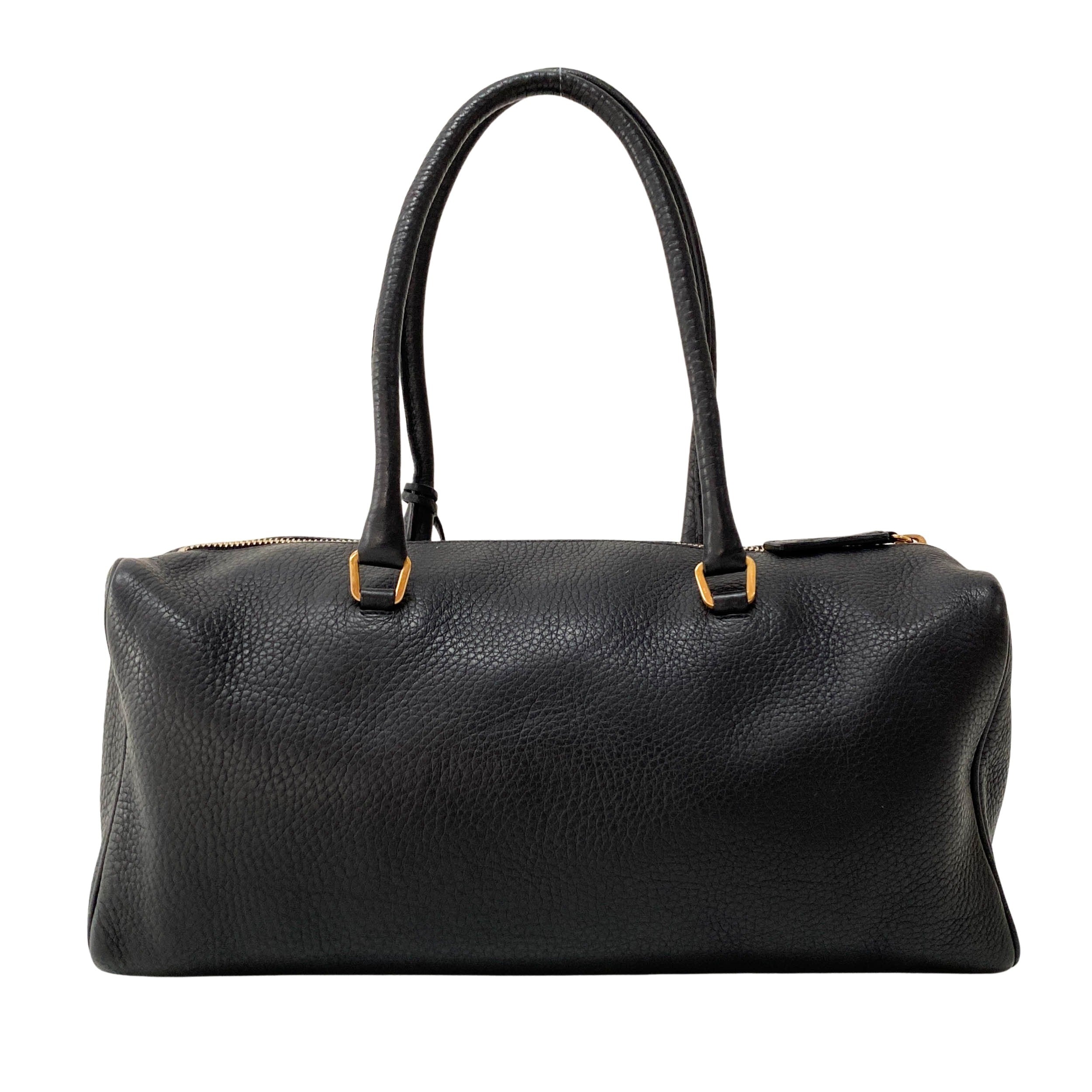 Bow Black Leather Top Handle Bag