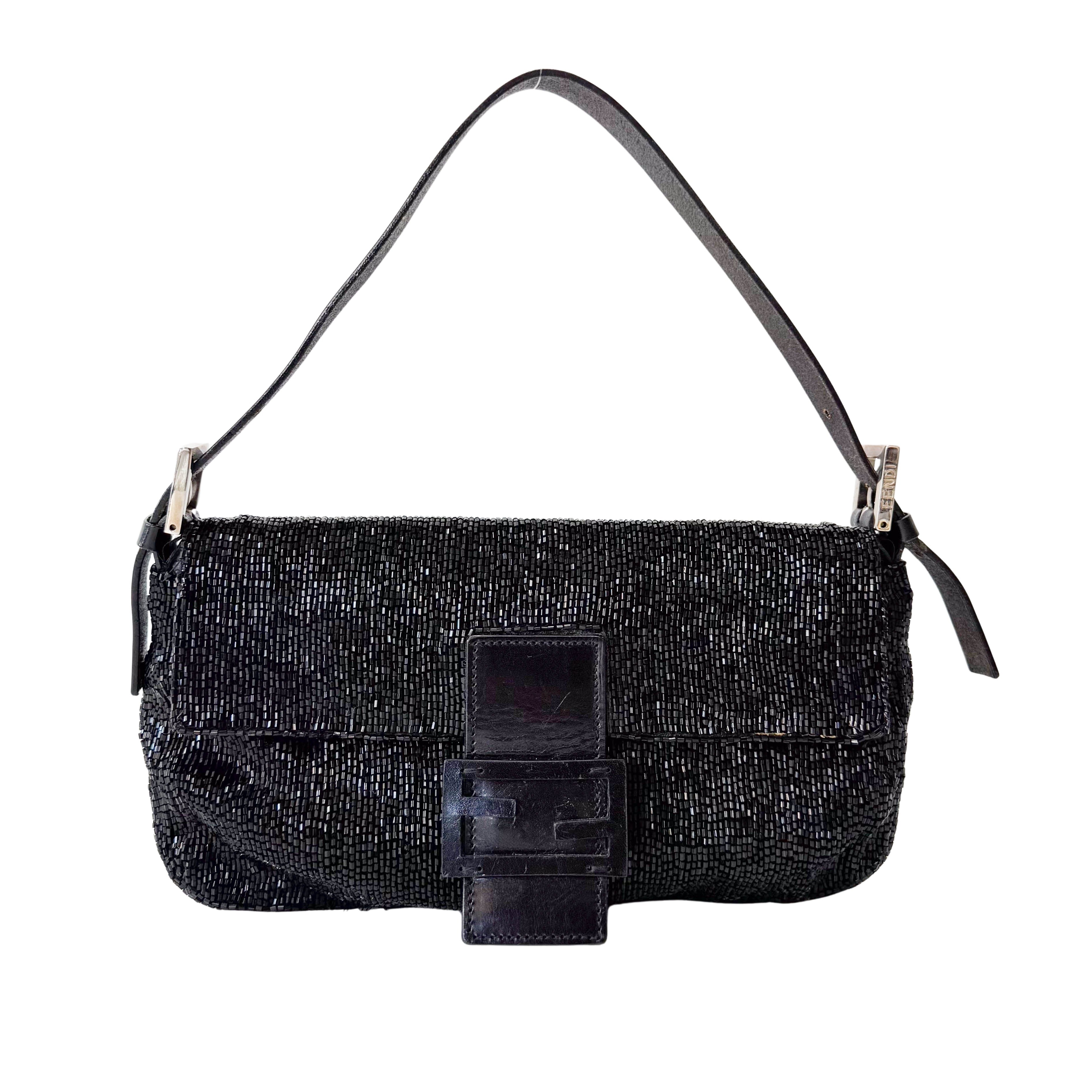 Baguette Black Beaded Shoulder Bag