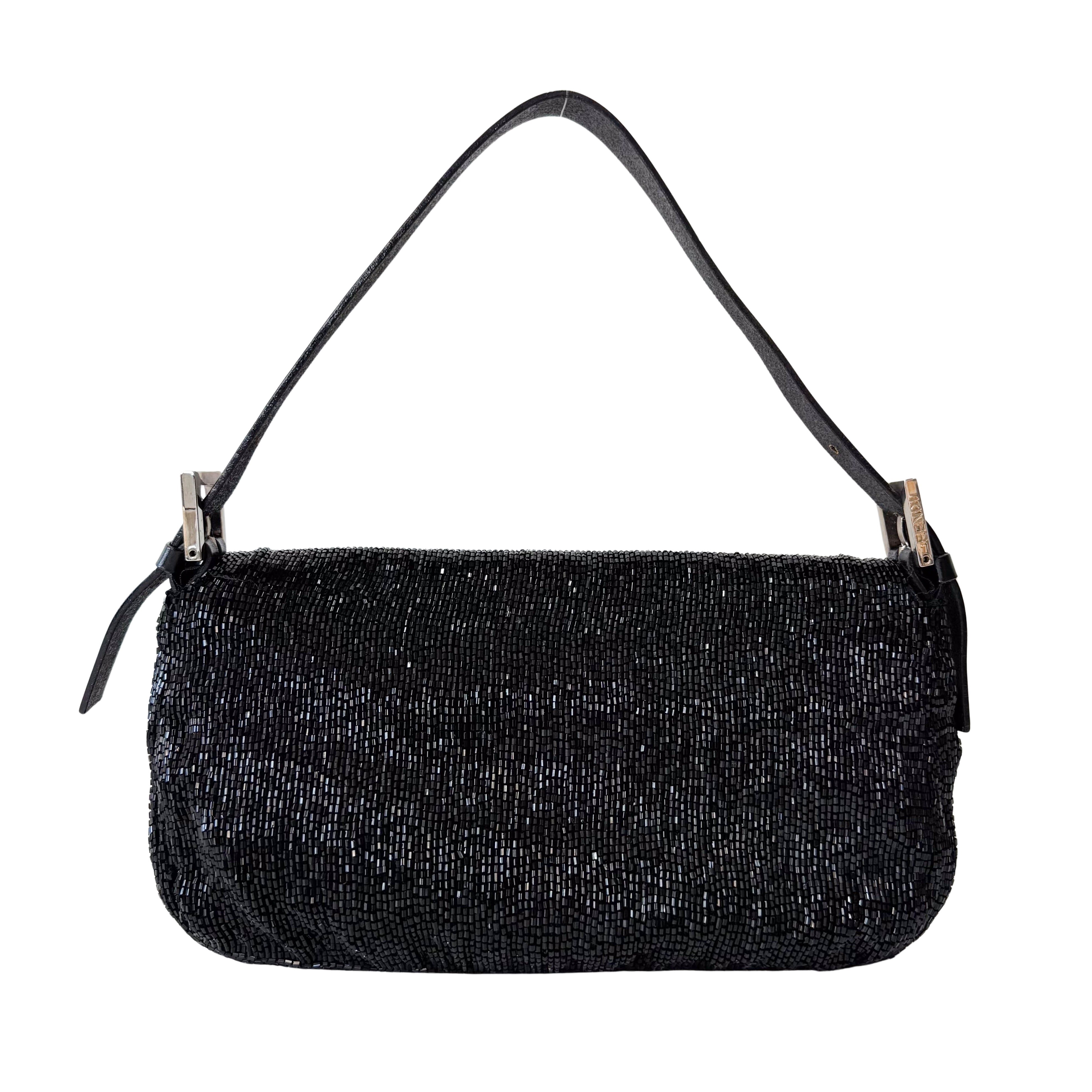 Baguette Black Beaded Shoulder Bag