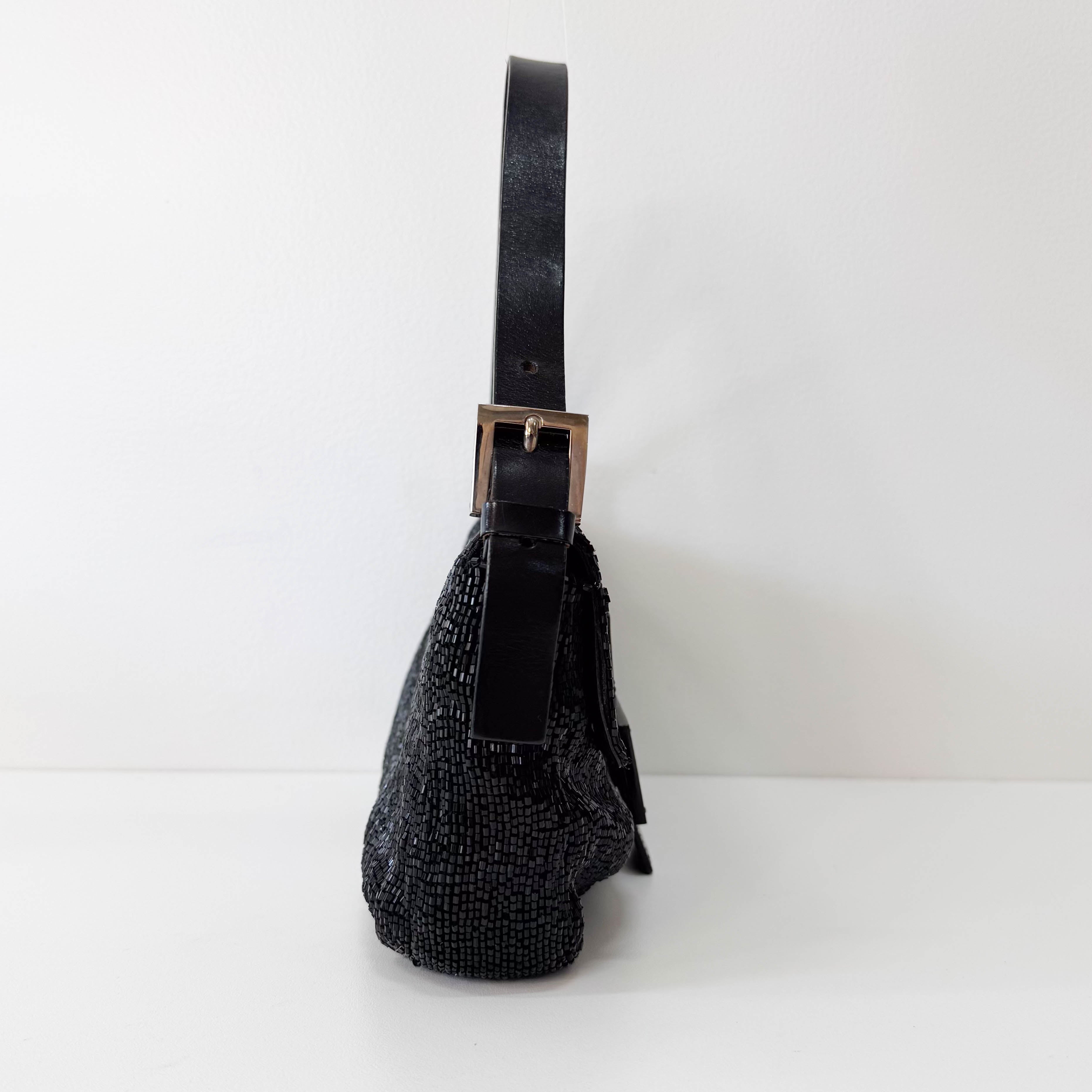 Baguette Black Beaded Shoulder Bag