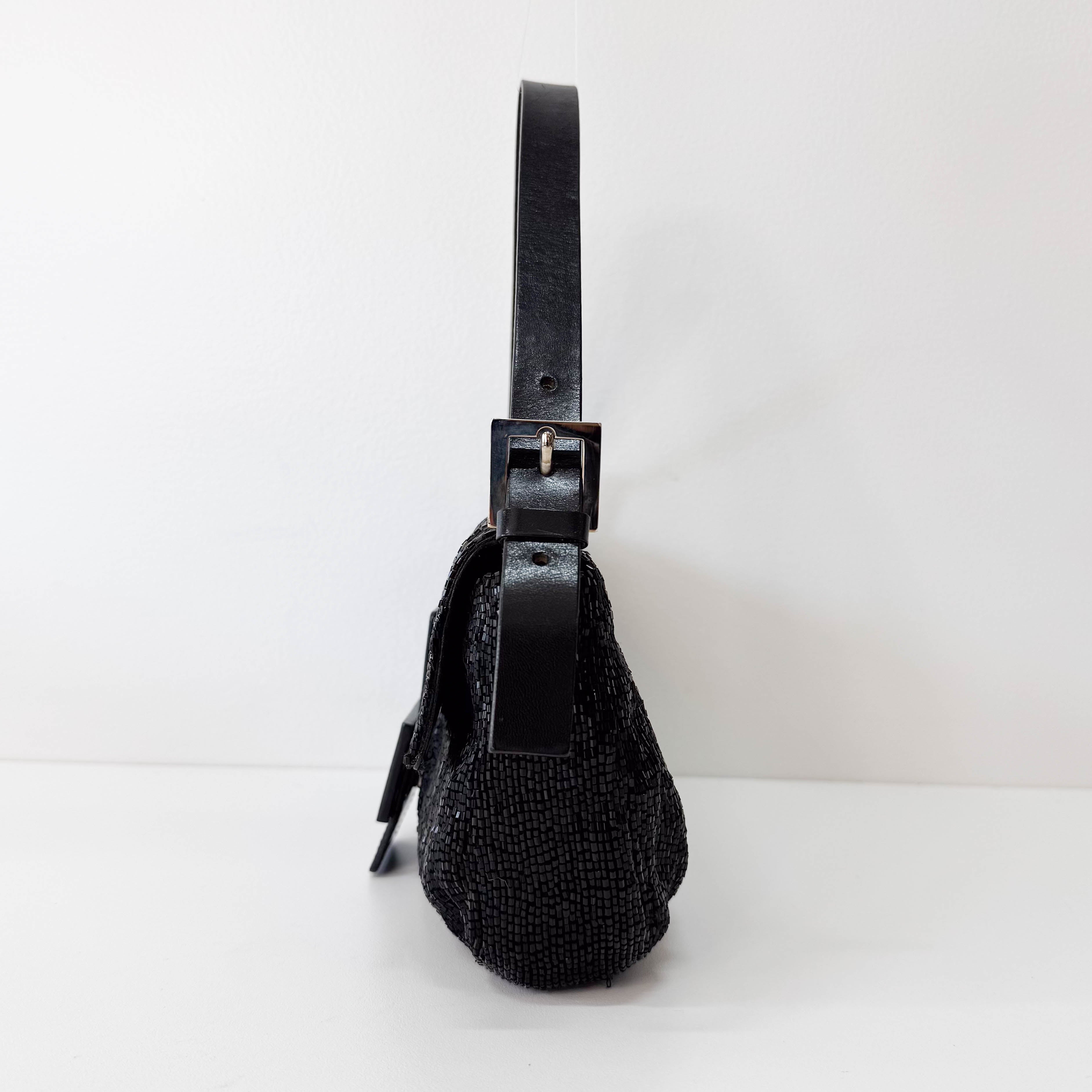 Baguette Black Beaded Shoulder Bag