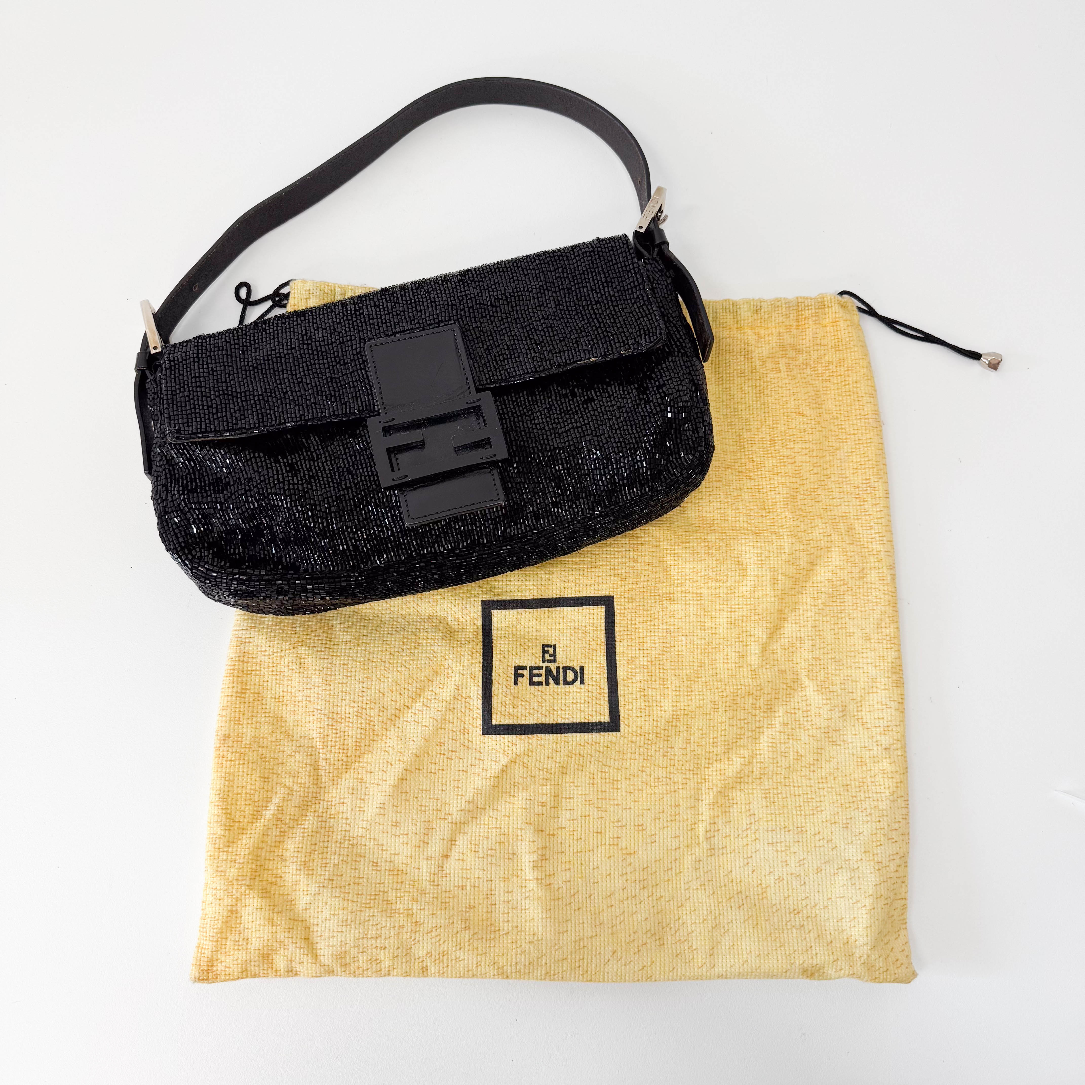 Baguette Black Beaded Shoulder Bag