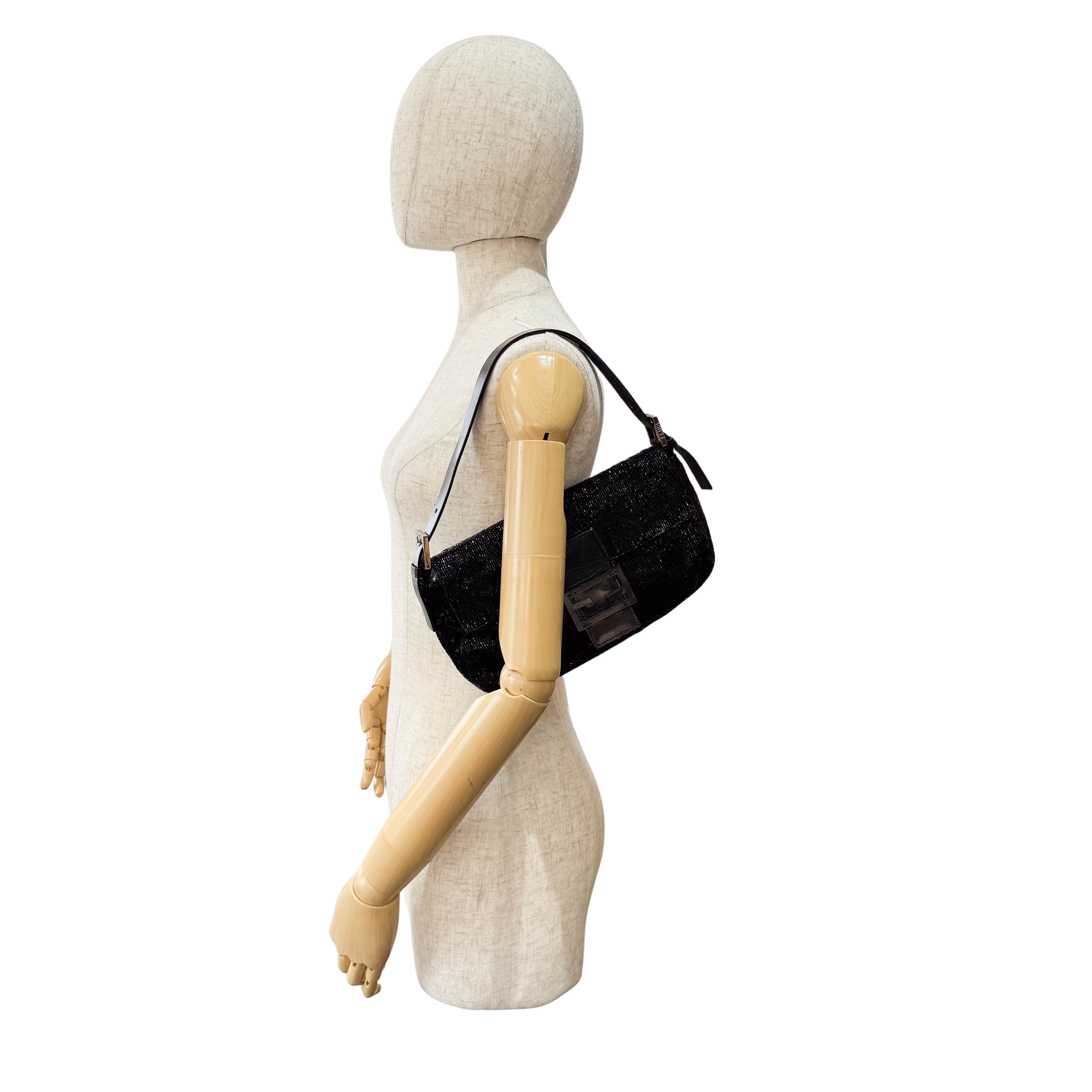 Baguette Black Beaded Shoulder Bag